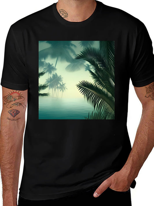 Tropical Palm Tee - Island Vibes Black T-Shirt