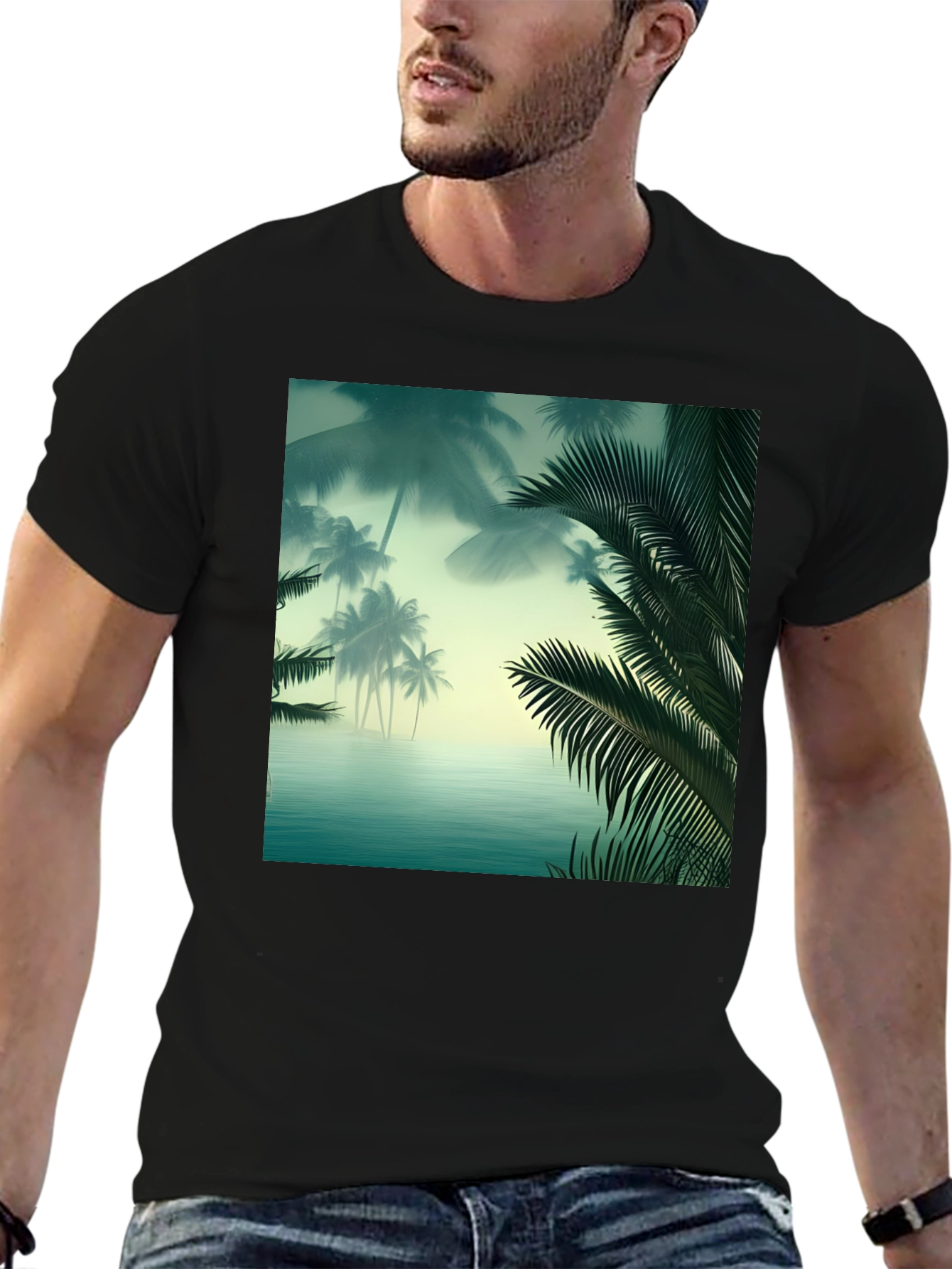 Tropical Palm Tee - Island Vibes Black T-Shirt