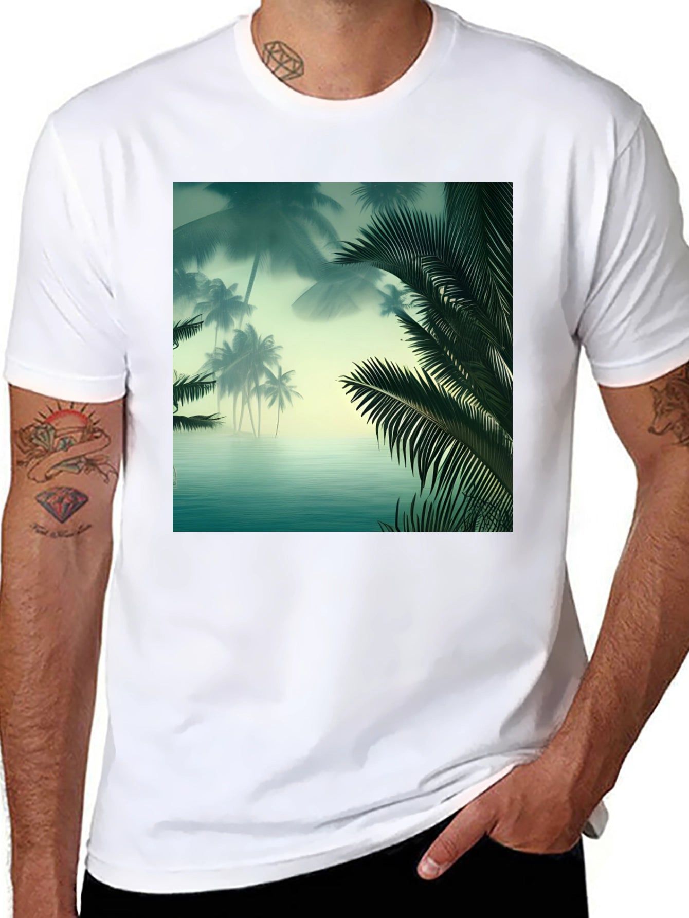 Tropical Palm Tee - Island Vibes Black T-Shirt