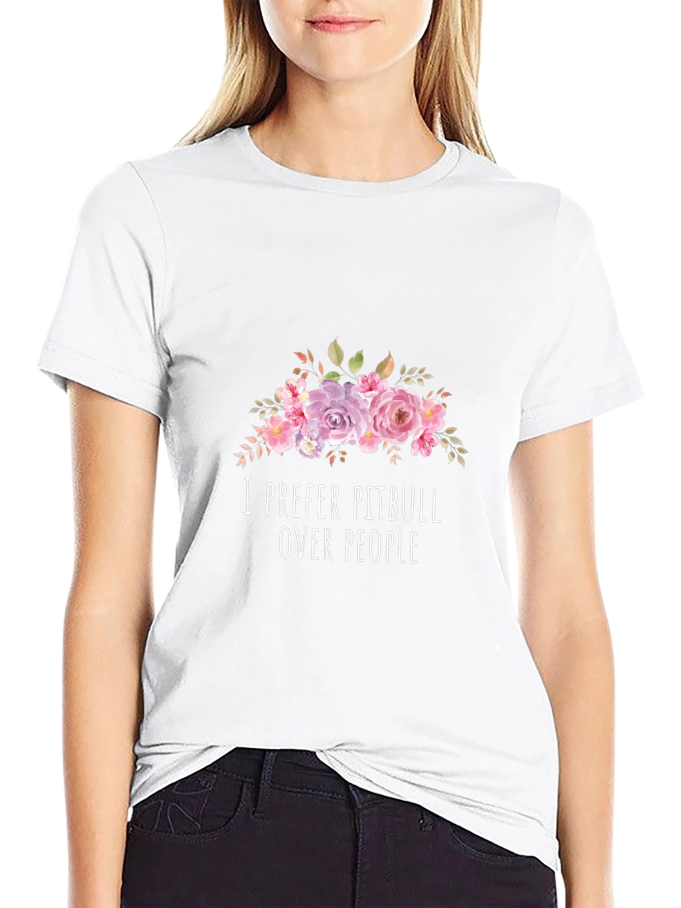 I Prefer Pitbull Over People Floral T-Shirt