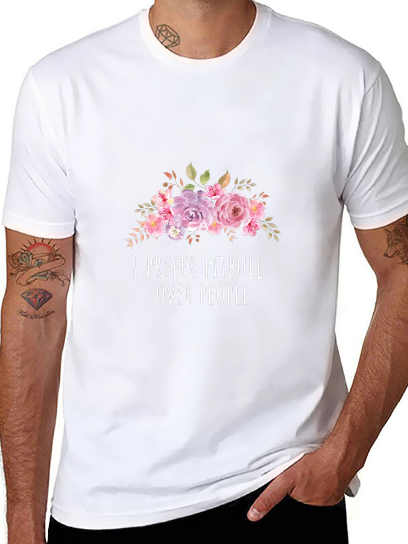 I Prefer Pitbull Over People Floral T-Shirt