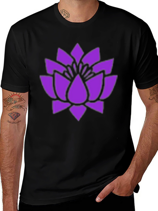 Purple Lotus Flower Graphic Black T-Shirt