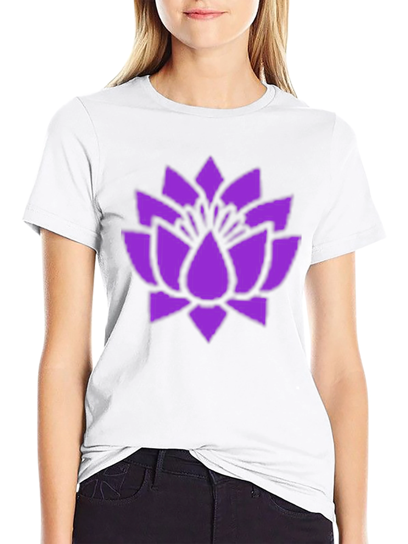 Purple Lotus Flower Graphic Black T-Shirt
