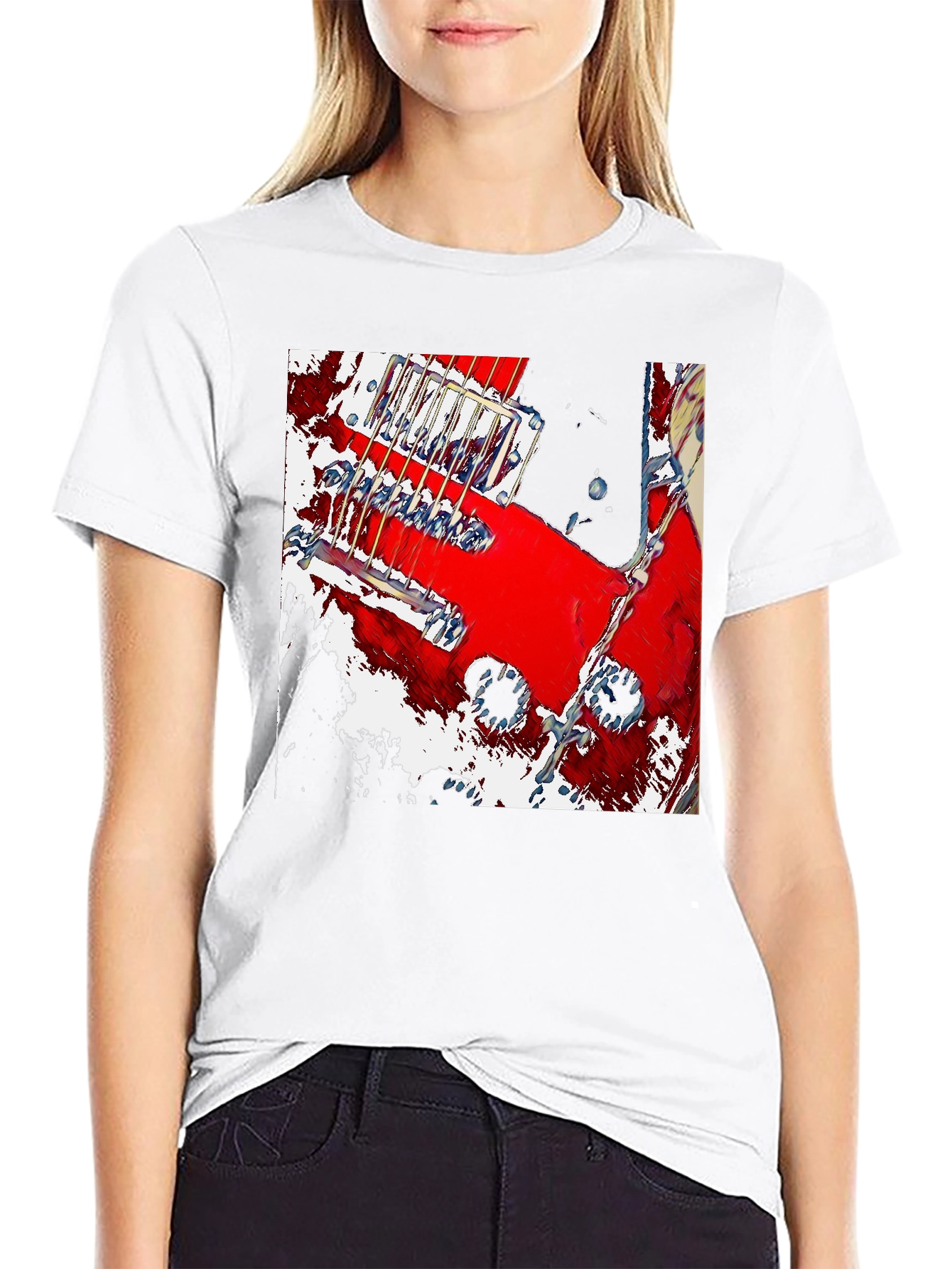 Abstract Guitar Graphic Tee - Black