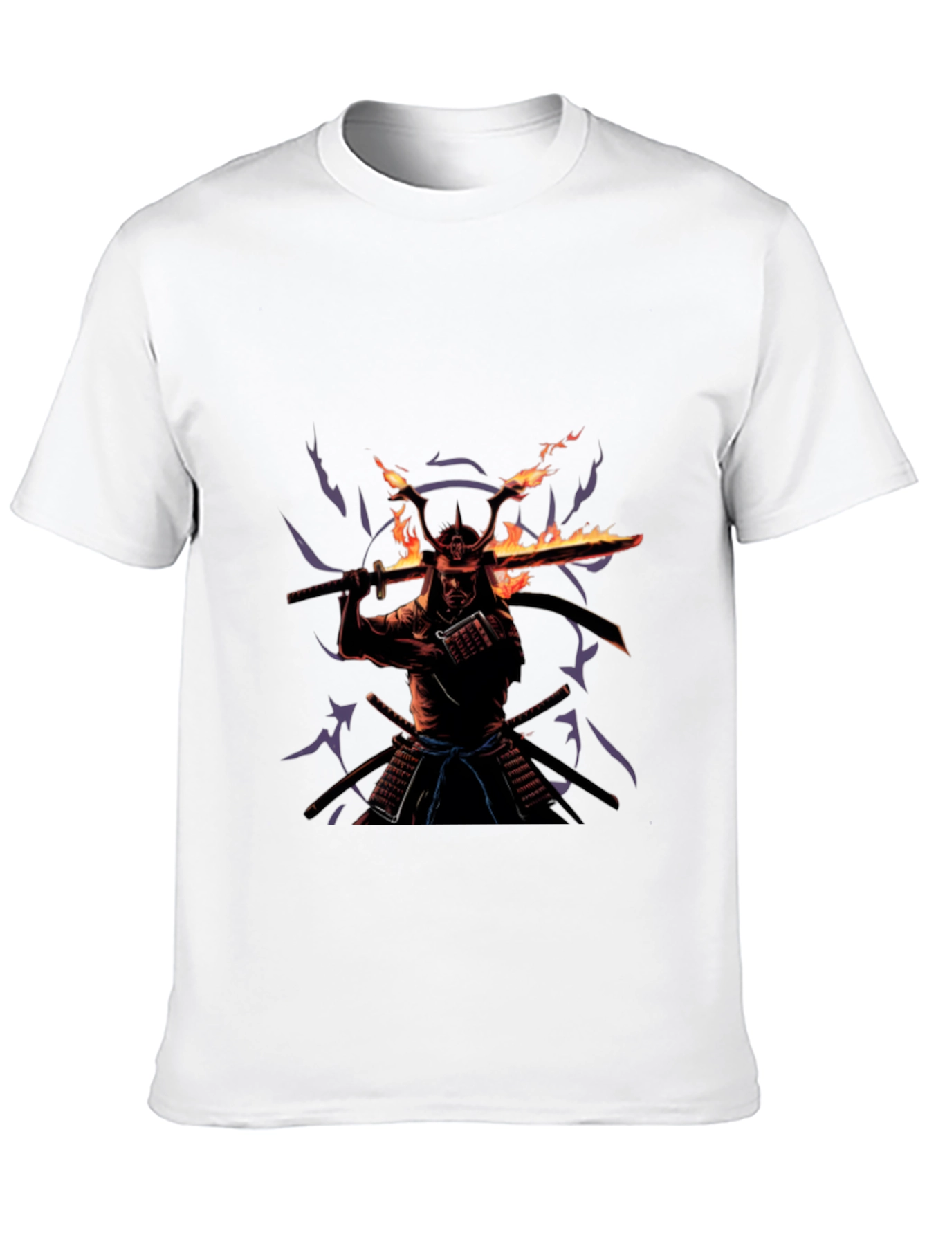 Samurai Fire Sword Graphic Tee - Black Cotton