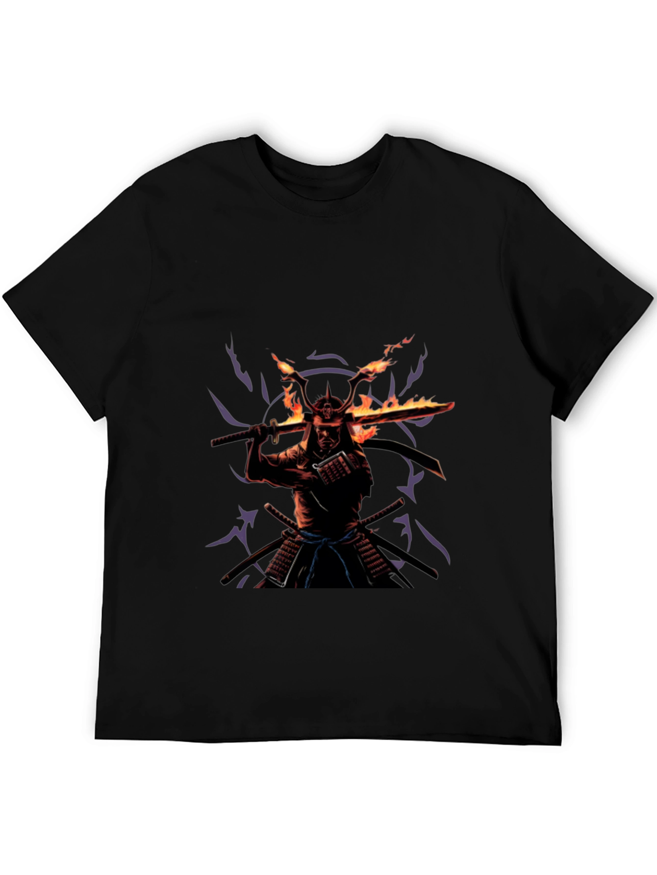 Samurai Fire Sword Graphic Tee - Black Cotton