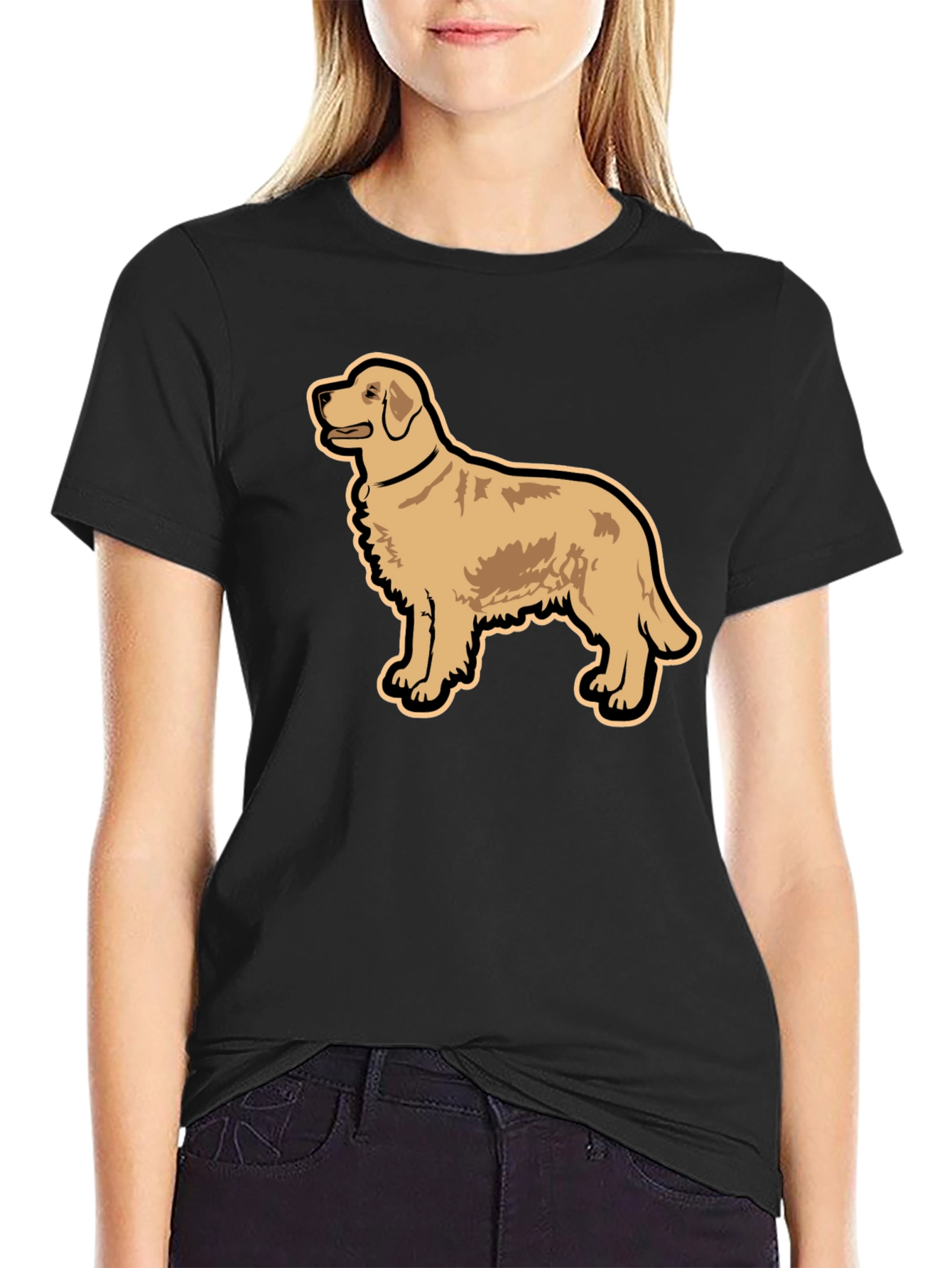 Golden Retriever Graphic Tee - Black Cotton T-Shirt