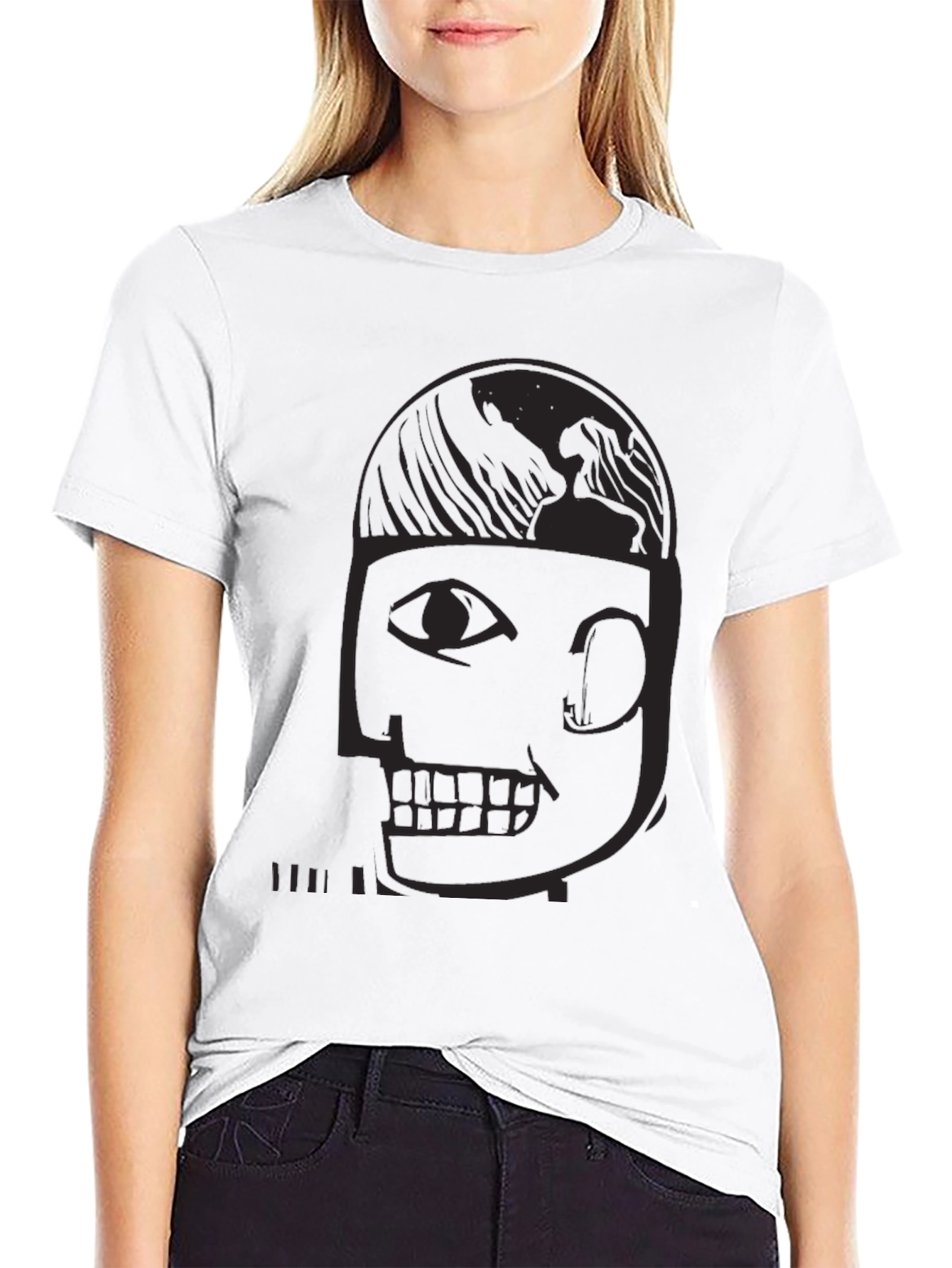Abstract Face Graphic Tee - Black