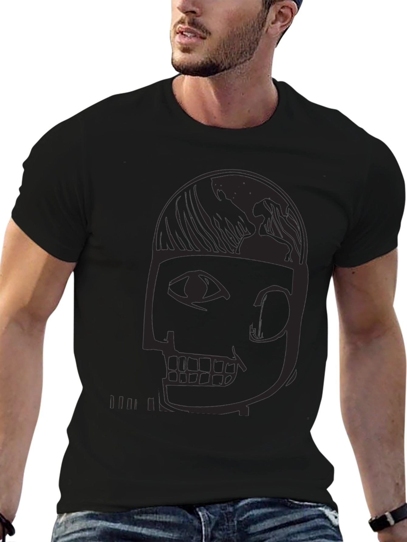 Abstract Face Graphic Tee - Black