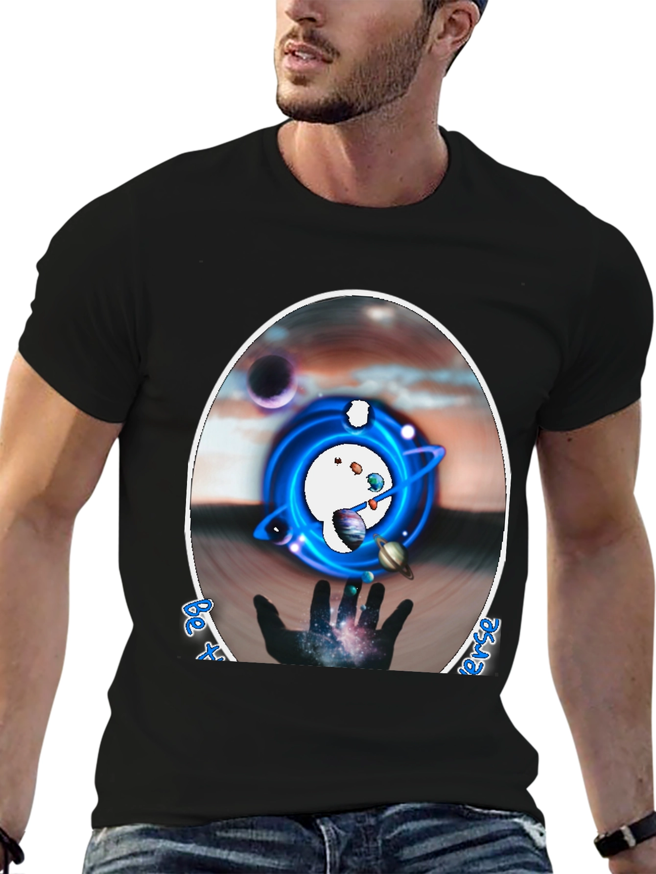 Cosmic Universe Graphic Tee - Black Cotton Blend