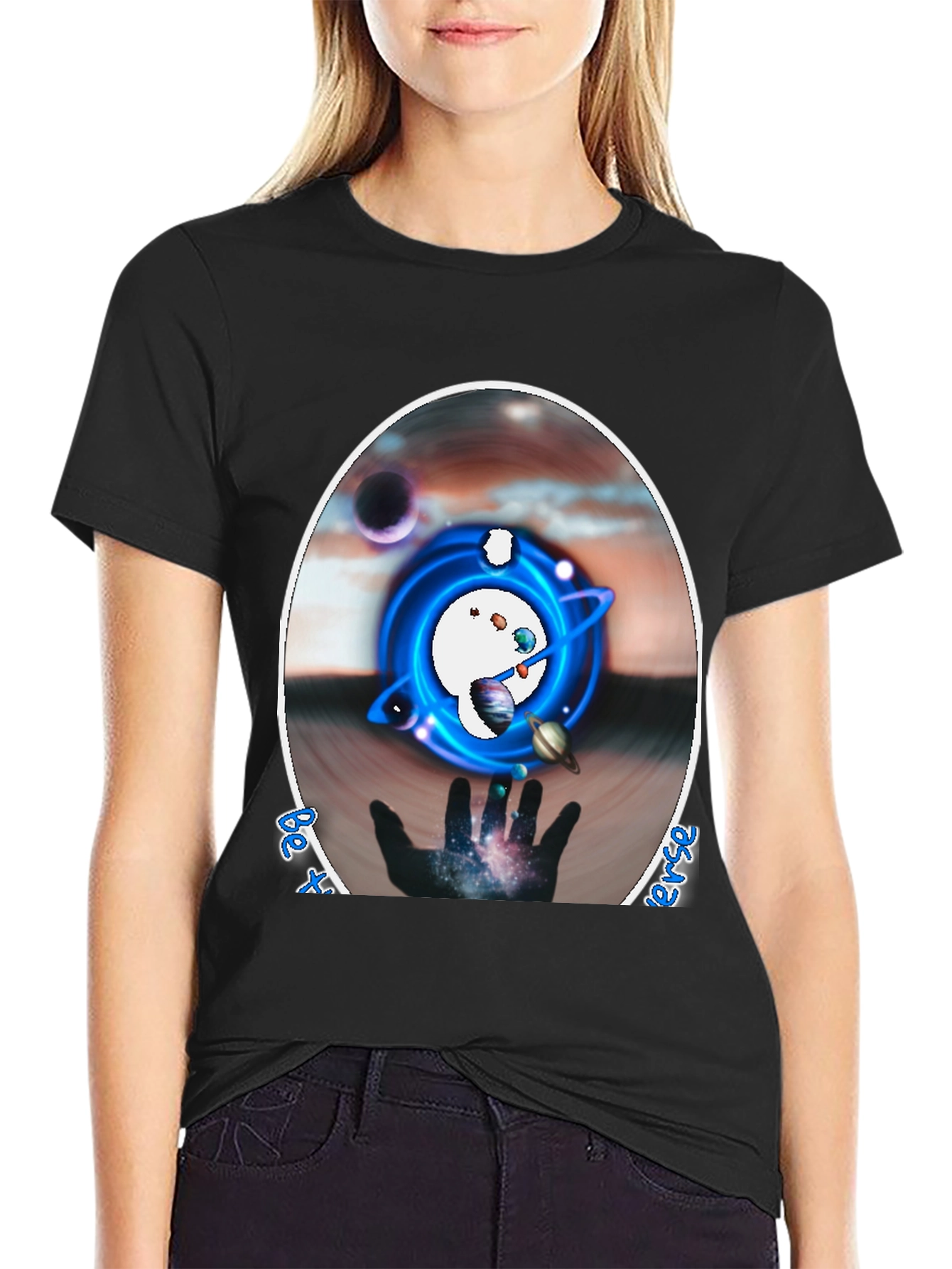 Cosmic Universe Graphic Tee - Black Cotton Blend