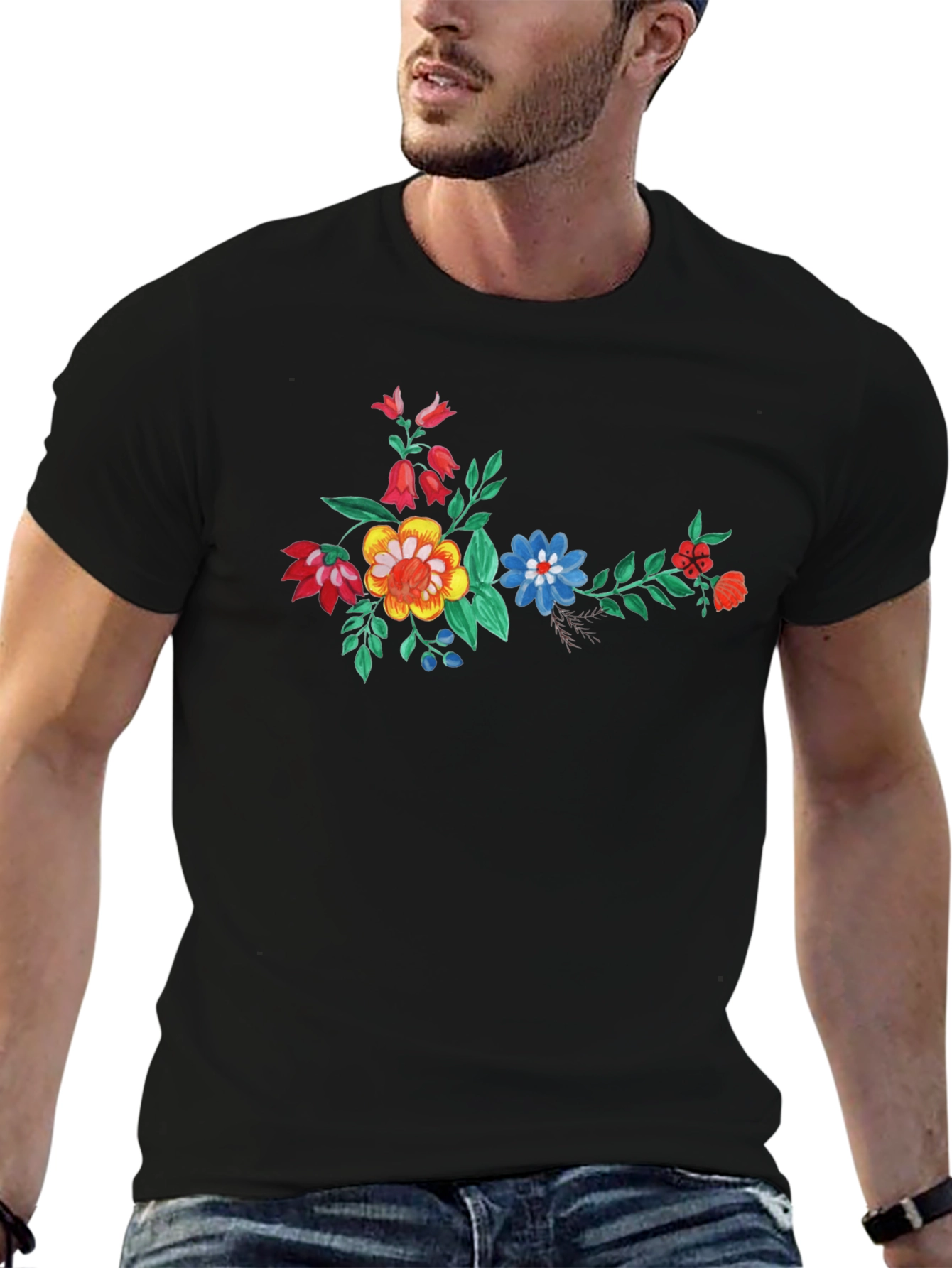 Floral Print Black T-Shirt