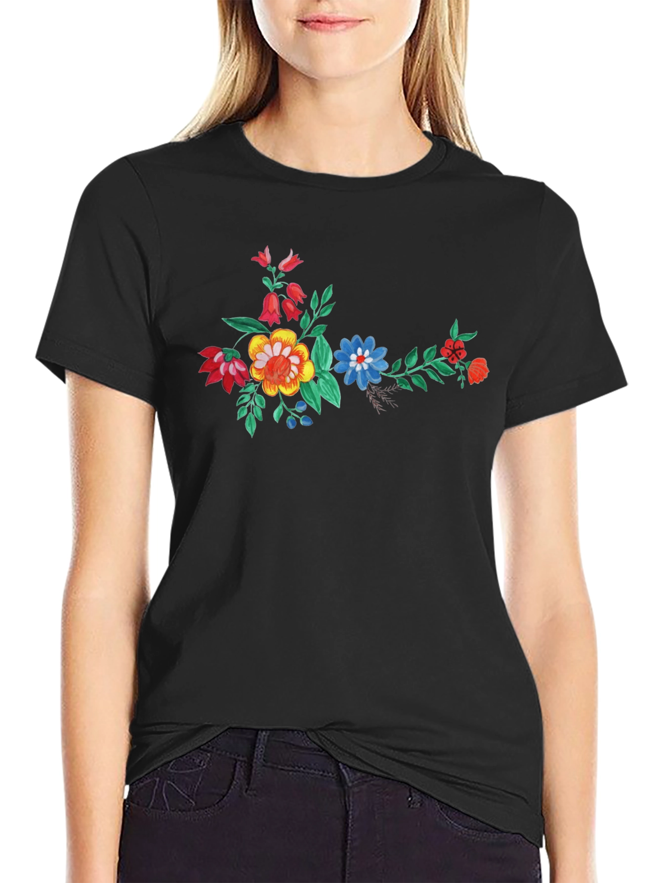 Floral Print Black T-Shirt