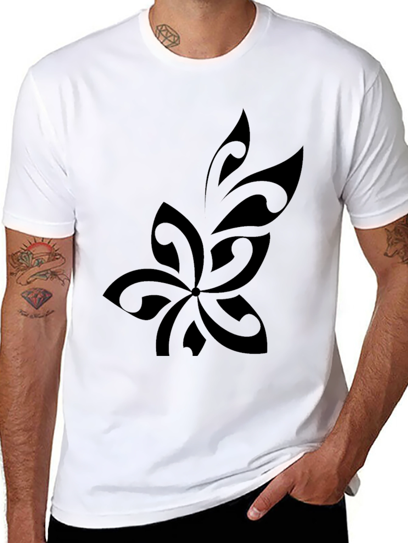 Stylish Black T-Shirt with Tribal Flower Design