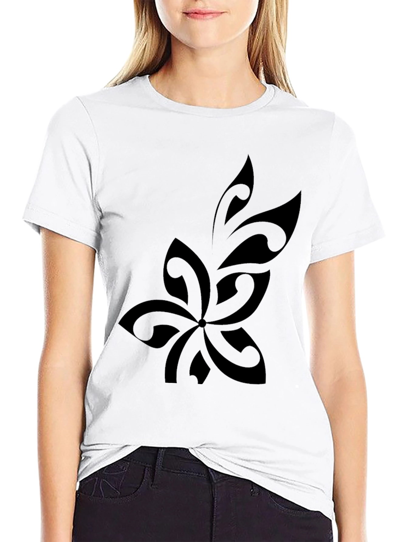 Stylish Black T-Shirt with Tribal Flower Design
