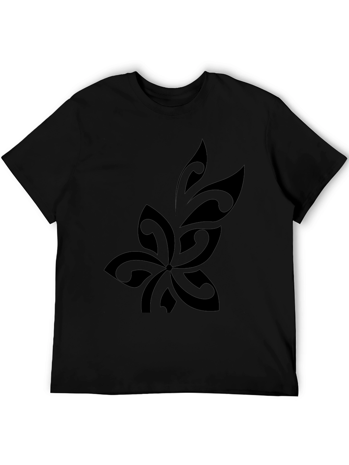 Stylish Black T-Shirt with Tribal Flower Design