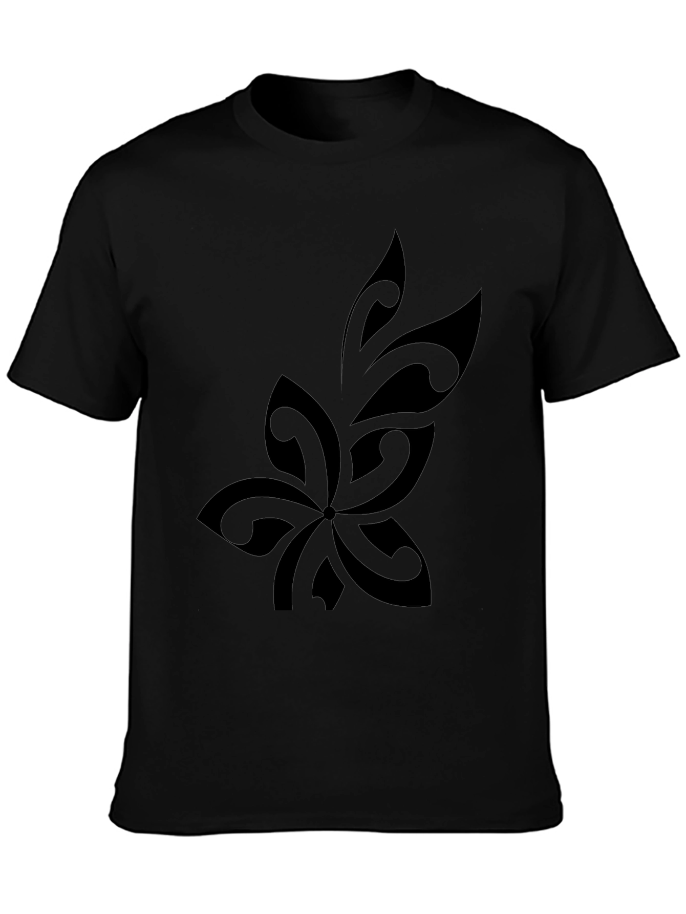 Stylish Black T-Shirt with Tribal Flower Design