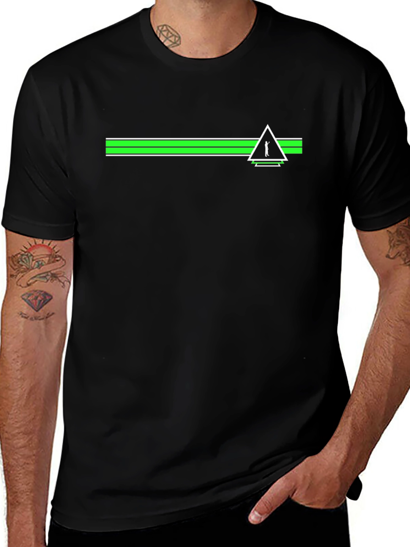 Modern Graphic Tee - Green Stripe Golfer Triangle Print