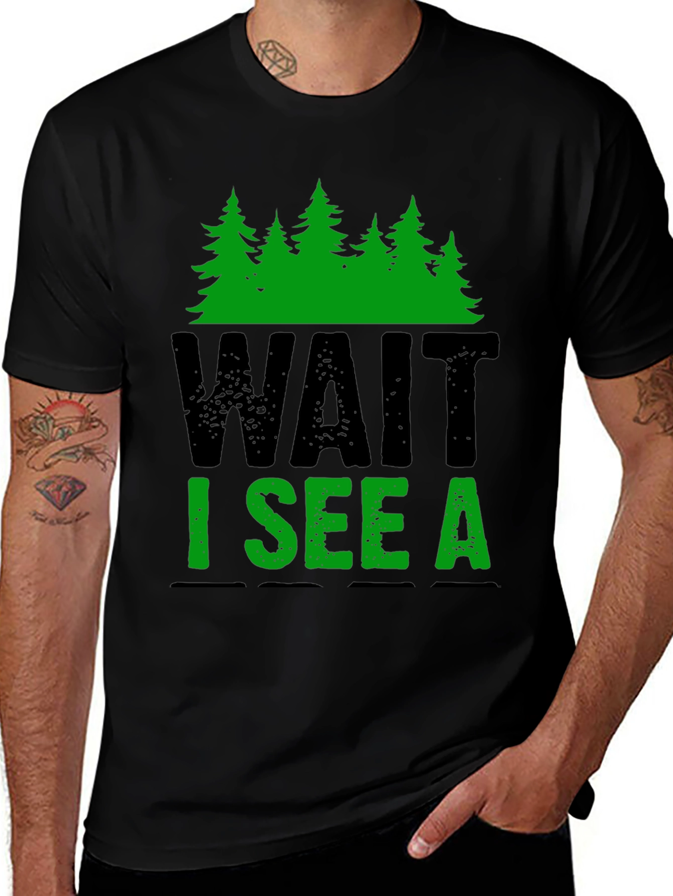 Wait I See A Tree Black Graphic Tee