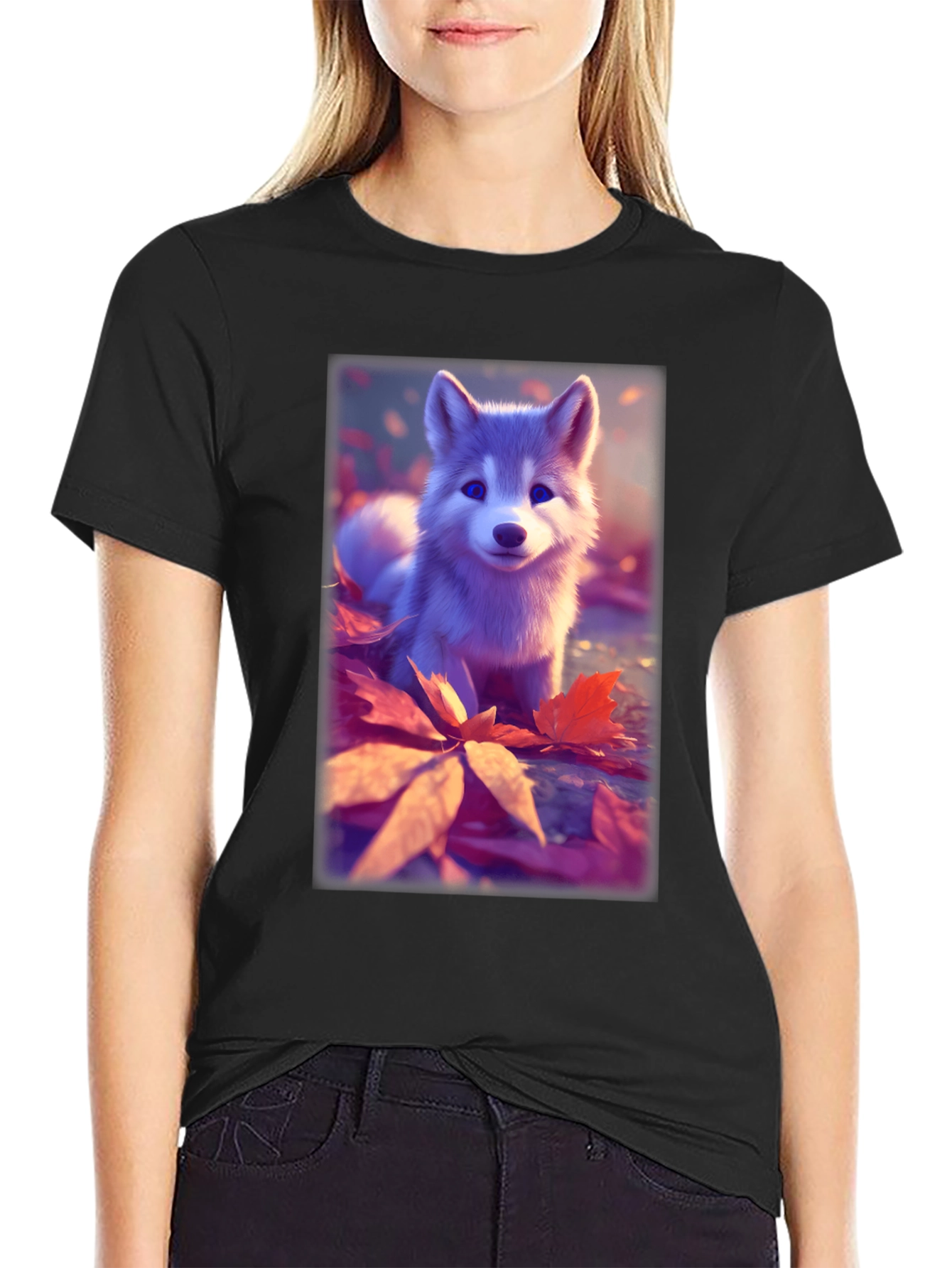 Cute Husky Puppy Black T-Shirt