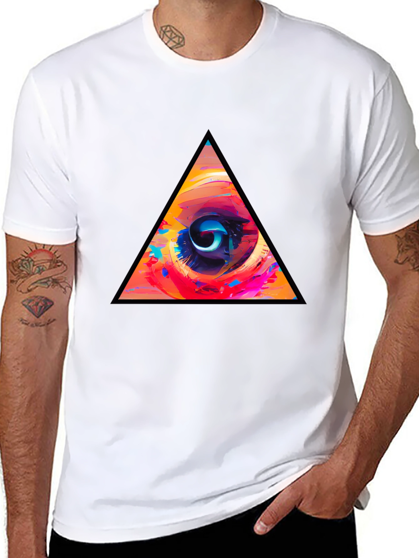 Abstract Eye Triangle Graphic Black T-Shirt