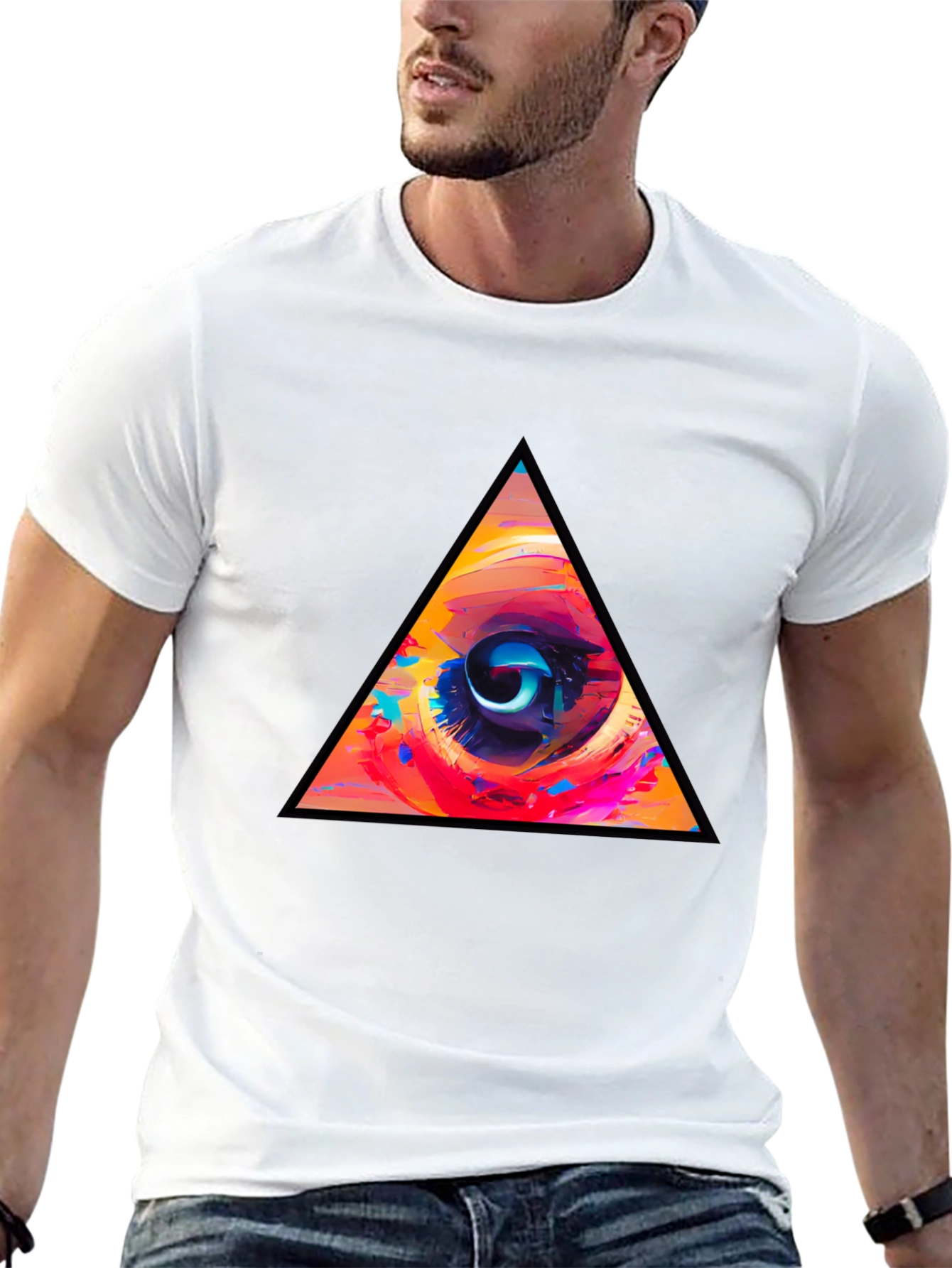 Abstract Eye Triangle Graphic Black T-Shirt
