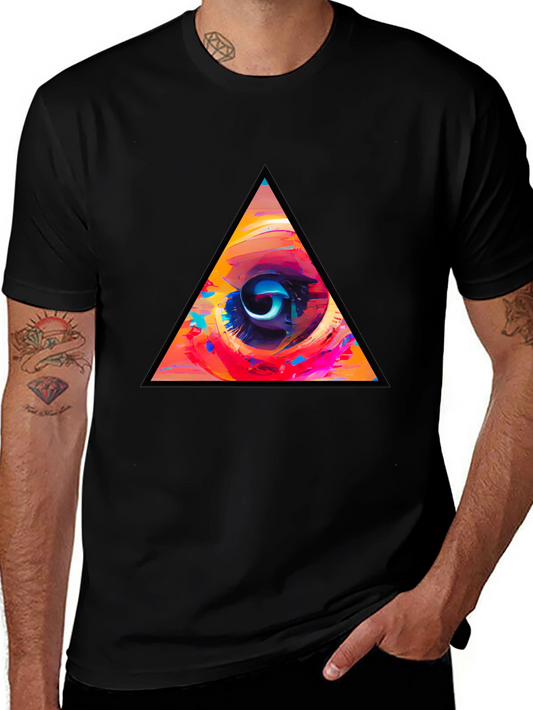 Abstract Eye Triangle Graphic Black T-Shirt
