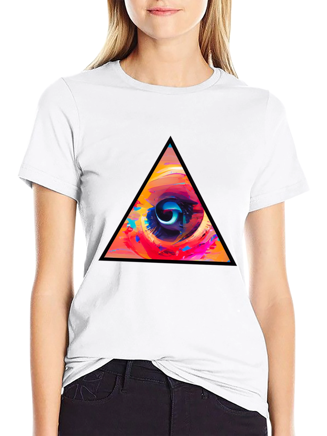 Abstract Eye Triangle Graphic Black T-Shirt