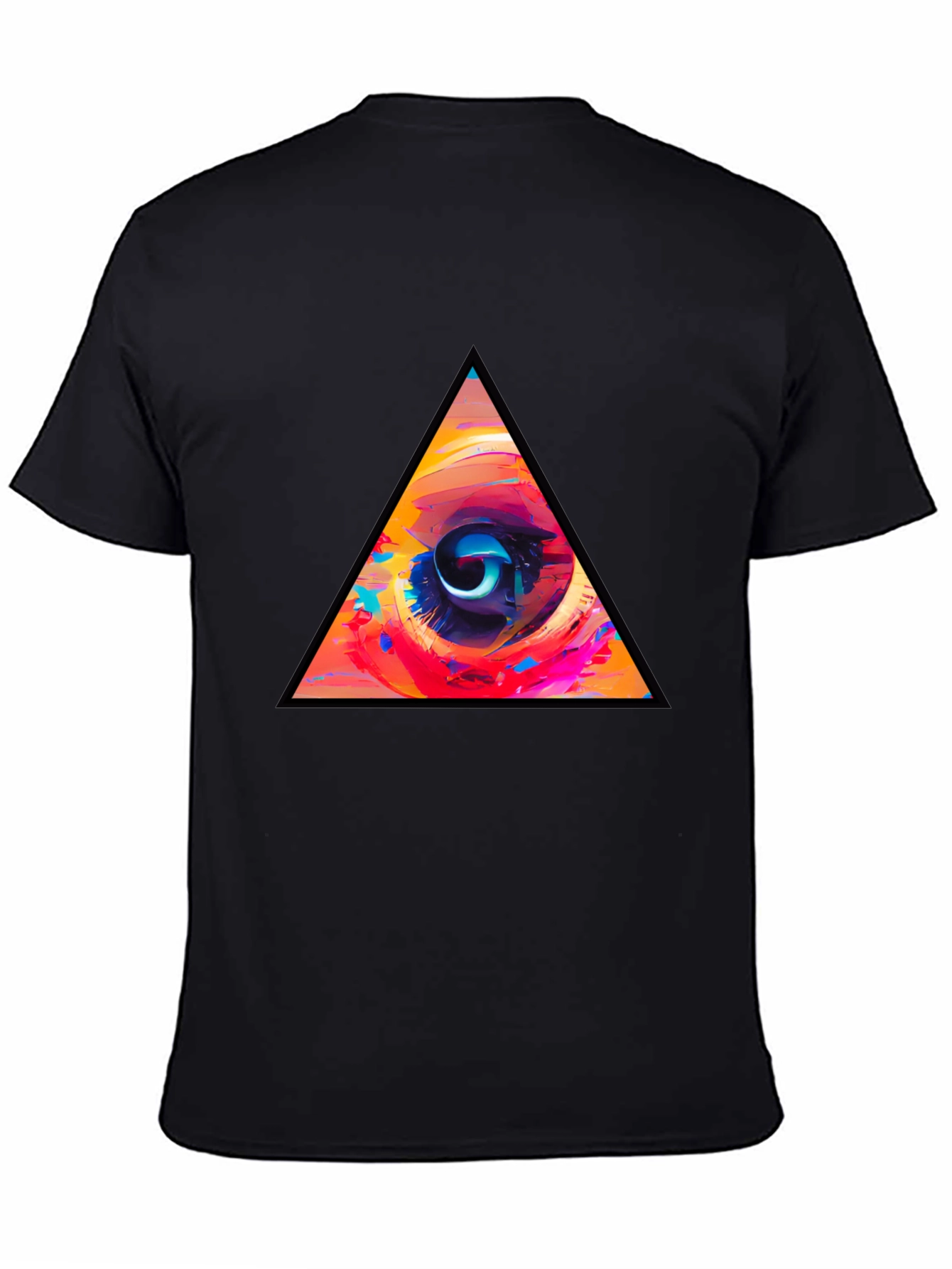 Abstract Eye Triangle Graphic Black T-Shirt