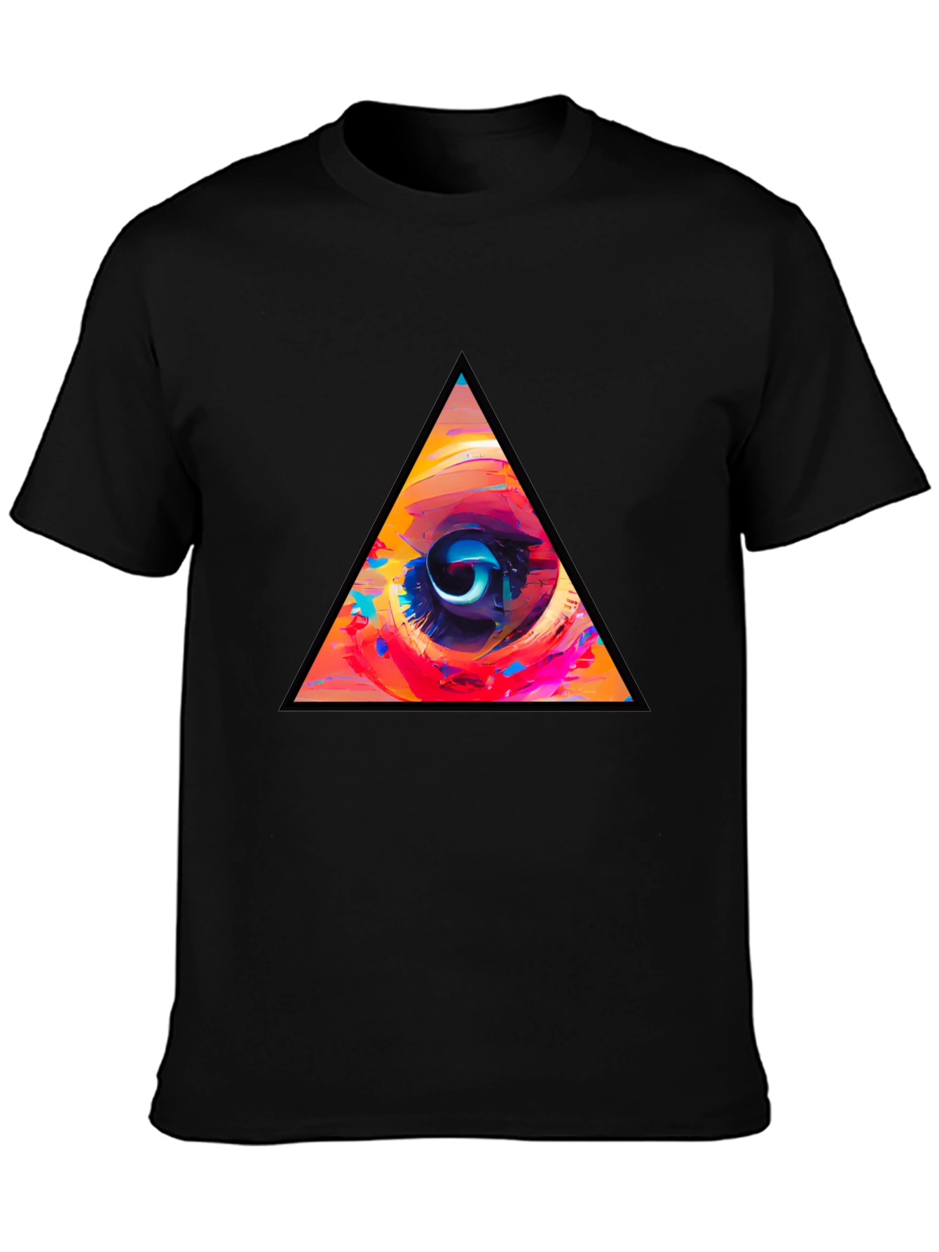 Abstract Eye Triangle Graphic Black T-Shirt