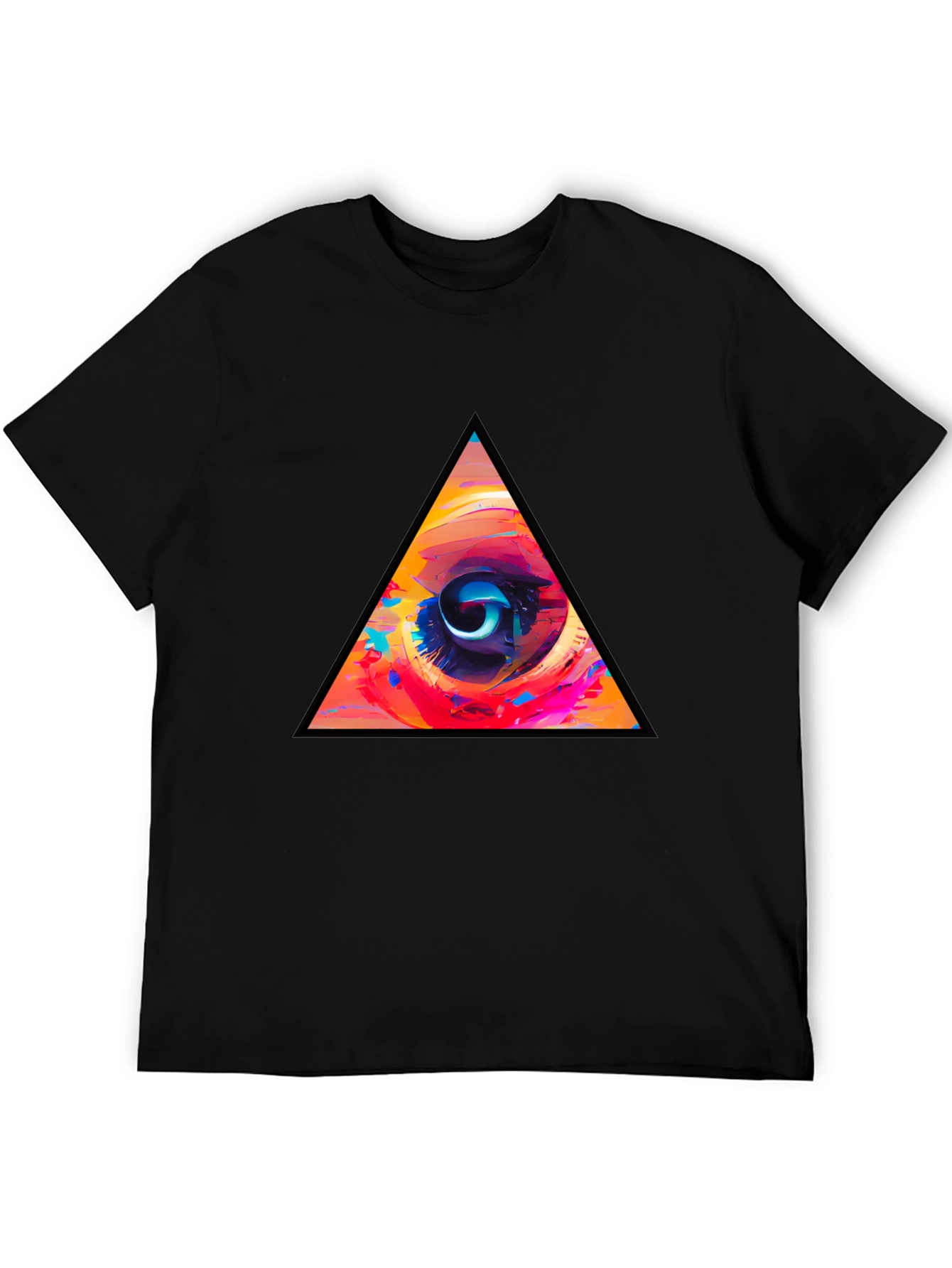 Abstract Eye Triangle Graphic Black T-Shirt