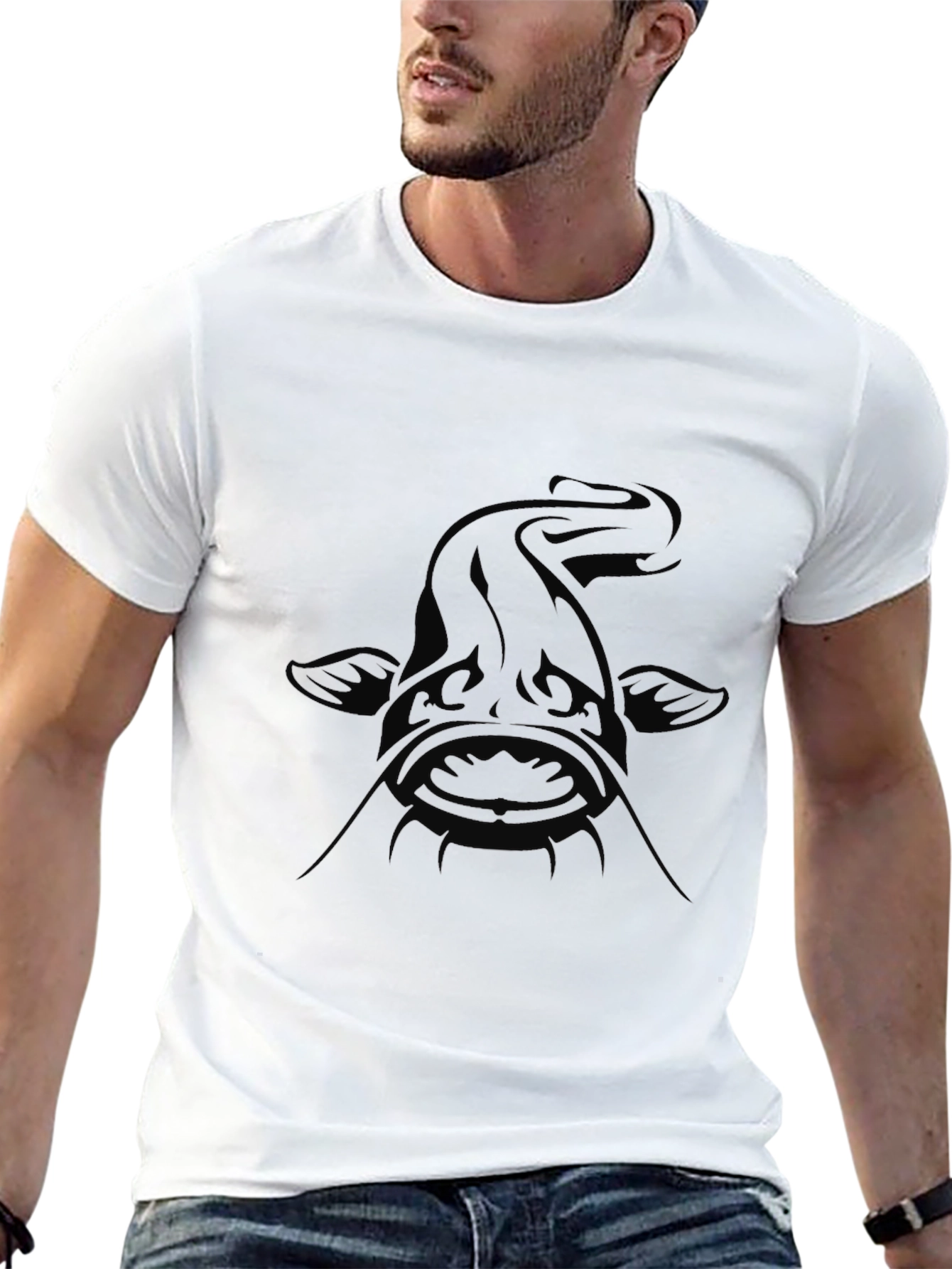 Mens Black Graphic Tee - Unique Fish Design