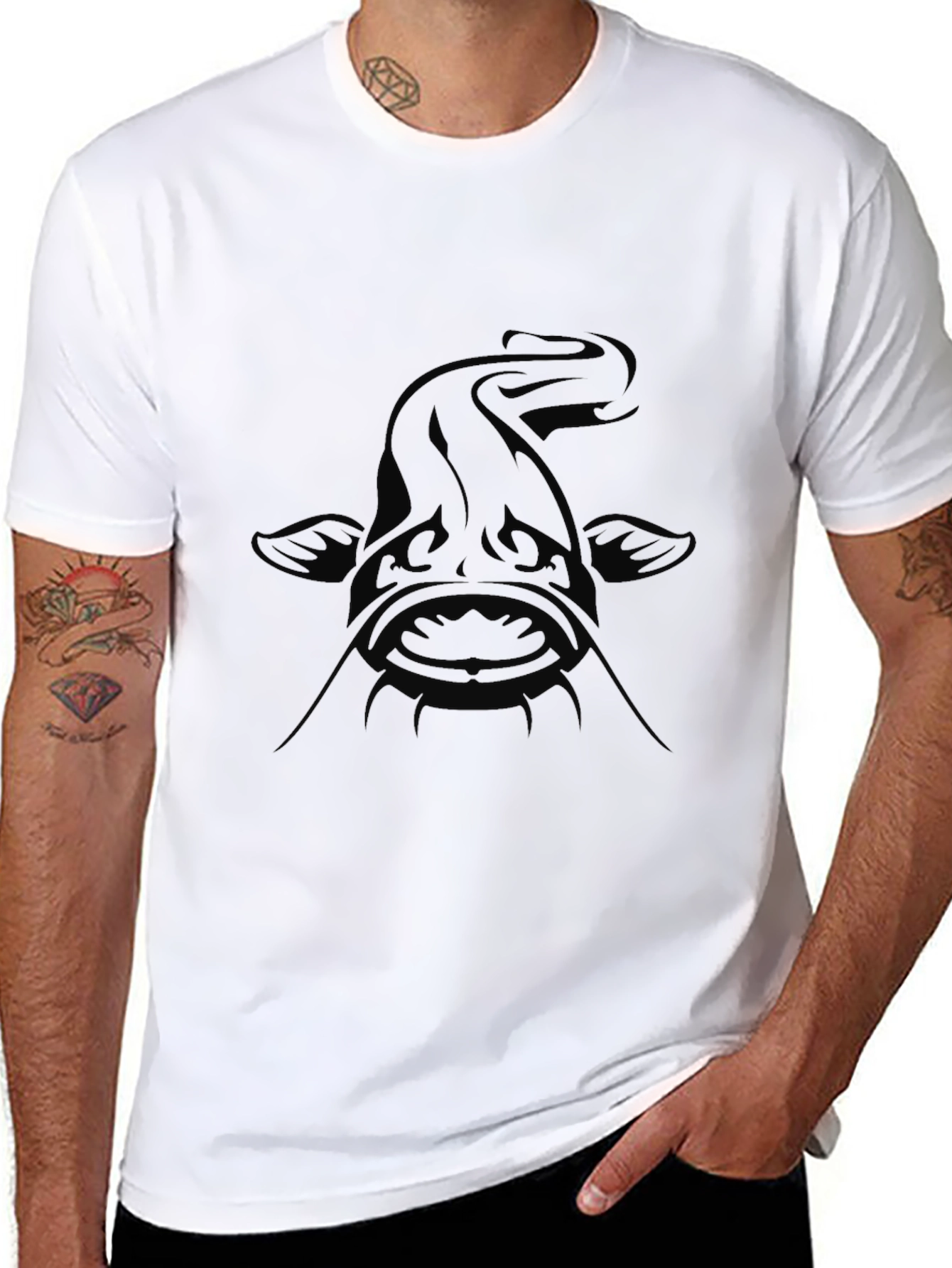 Mens Black Graphic Tee - Unique Fish Design