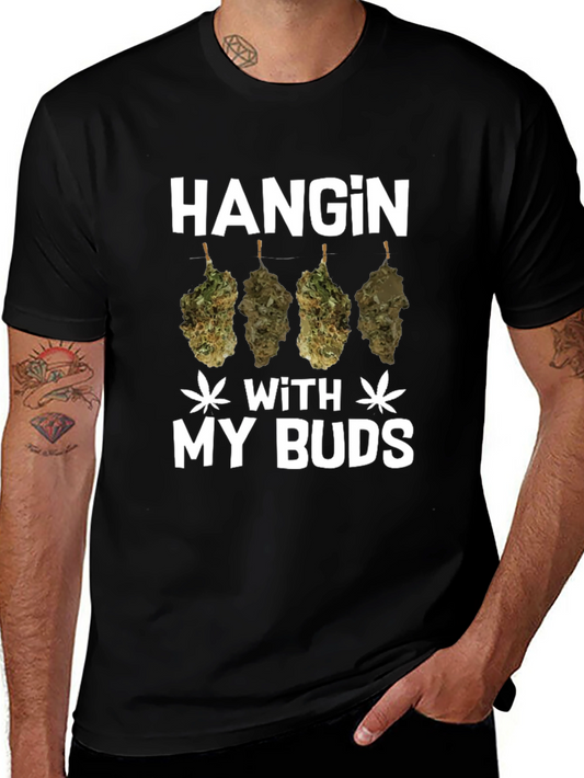Hanging With My Buds Graphic T-Shirt - Black Cotton Tee