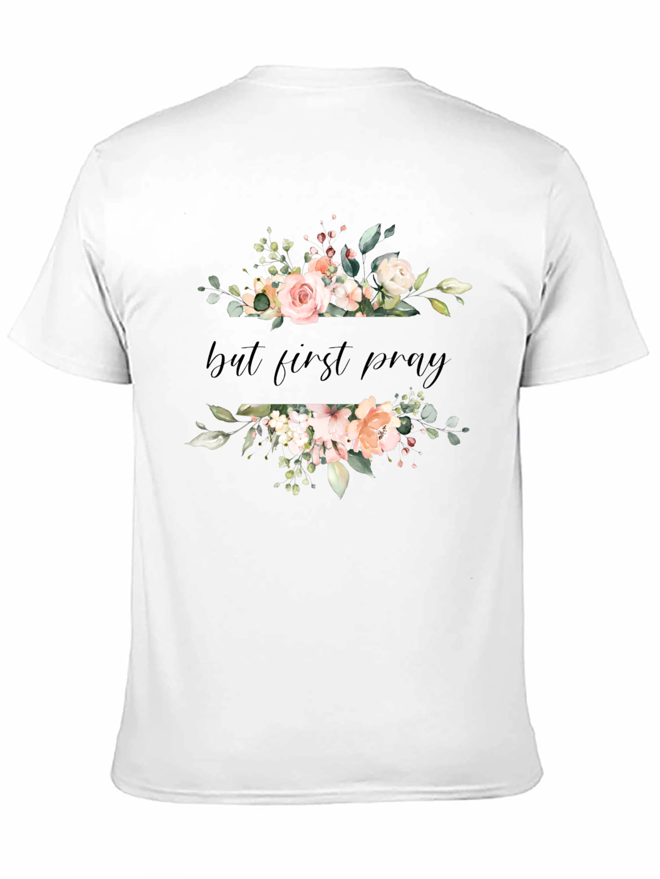 Floral But First Pray Black T-Shirt