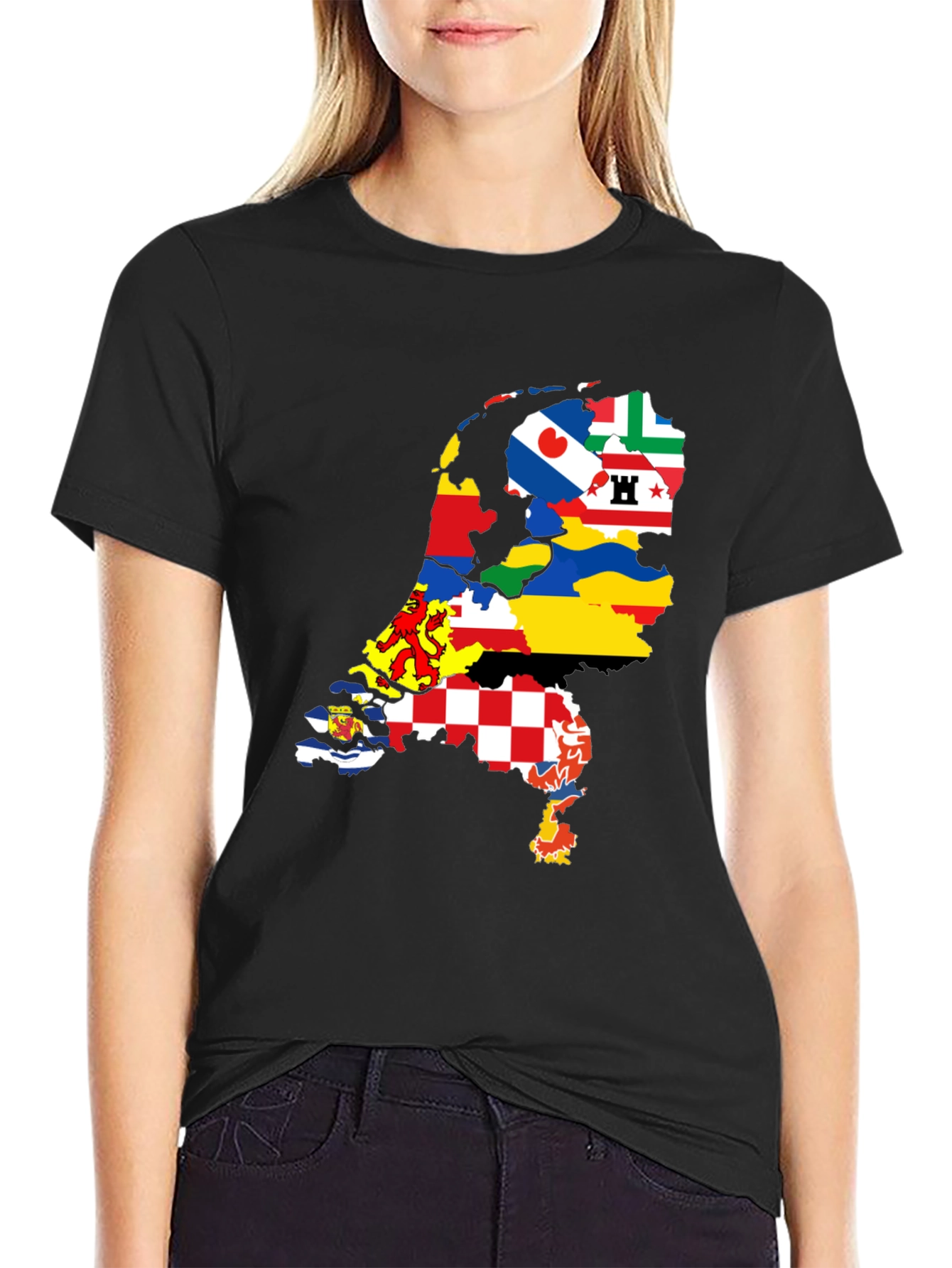 Netherlands Provinces Flag Map Black T-Shirt