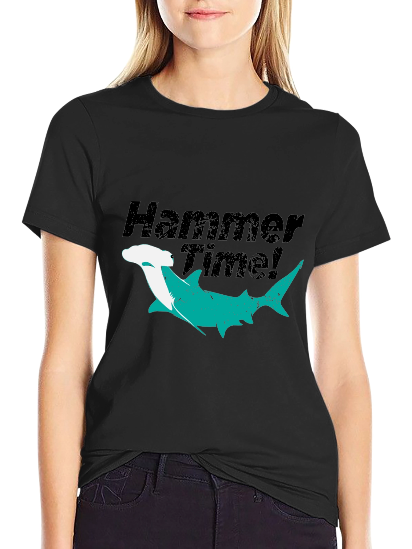 Hammer Time Shark Graphic Tee - Black