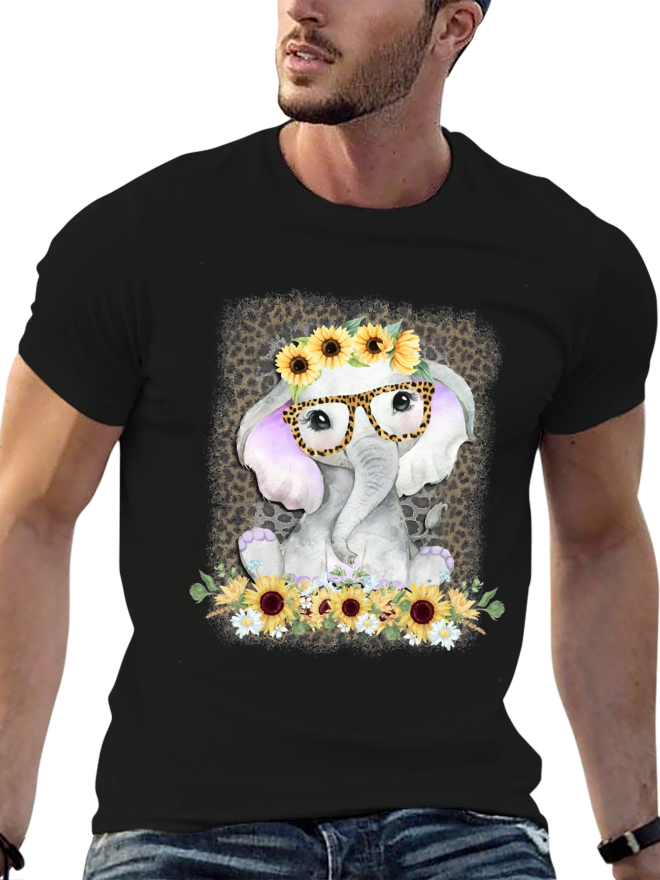 Elephant with Sunflowers Graphic Tee