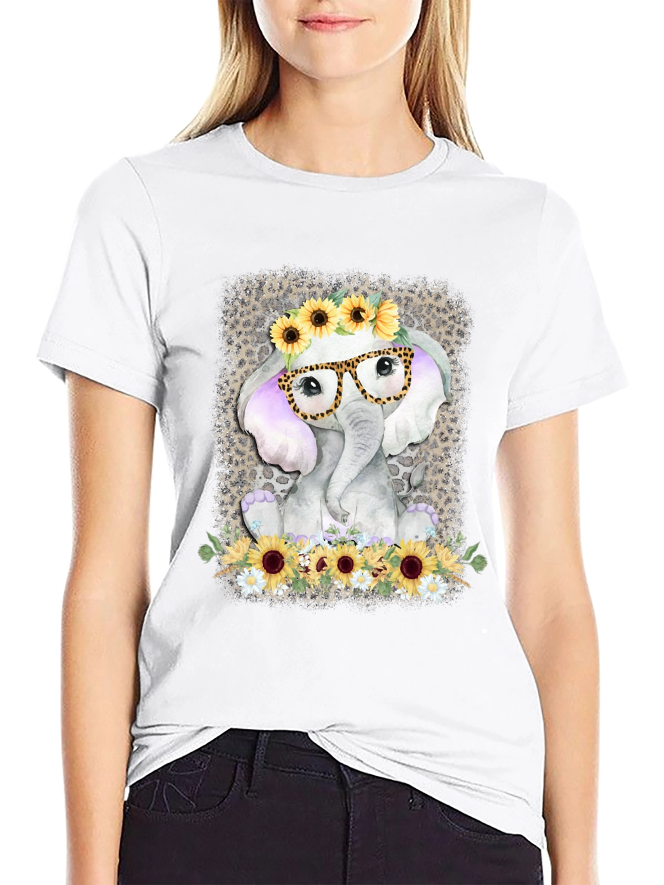 Elephant with Sunflowers Graphic Tee