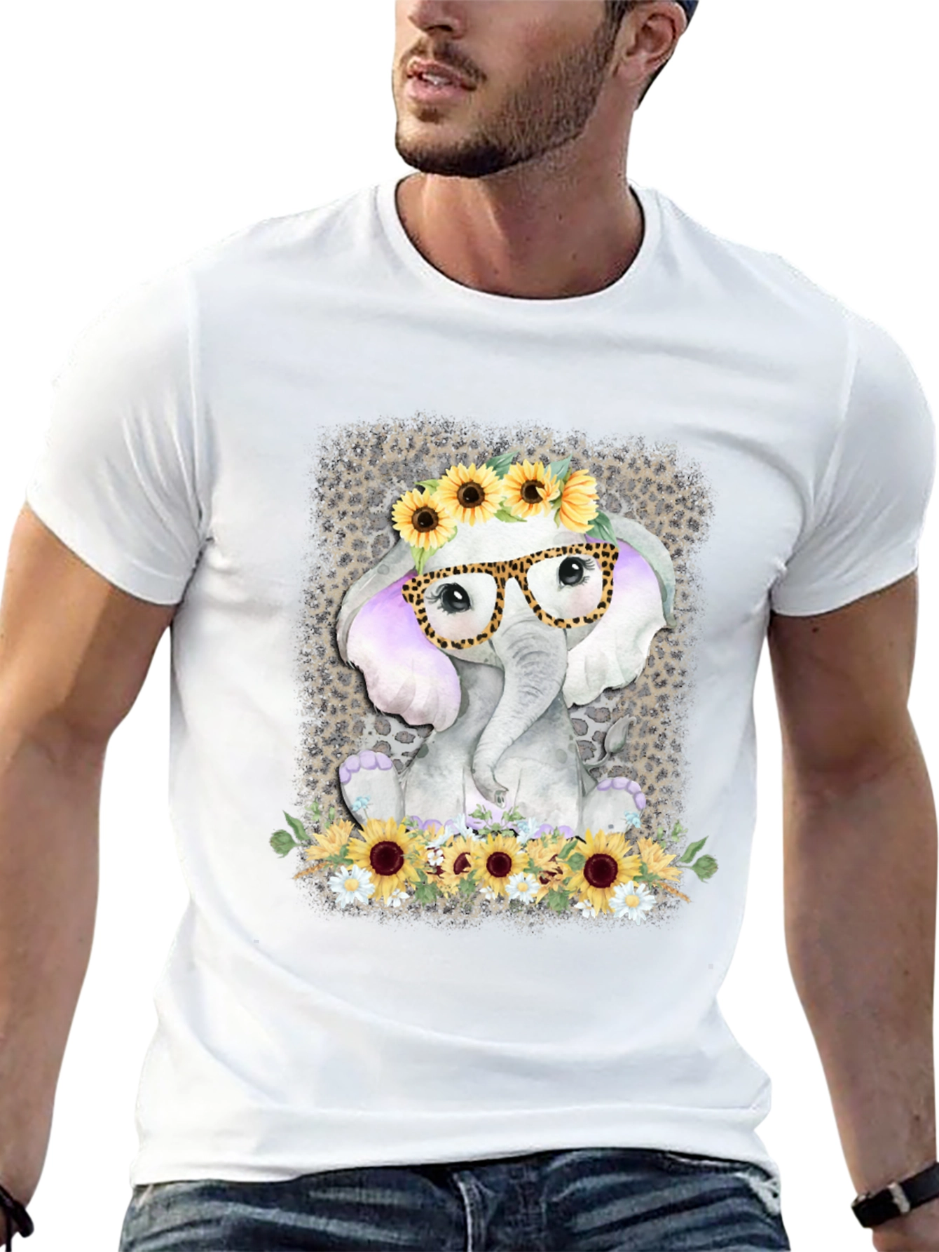 Elephant with Sunflowers Graphic Tee