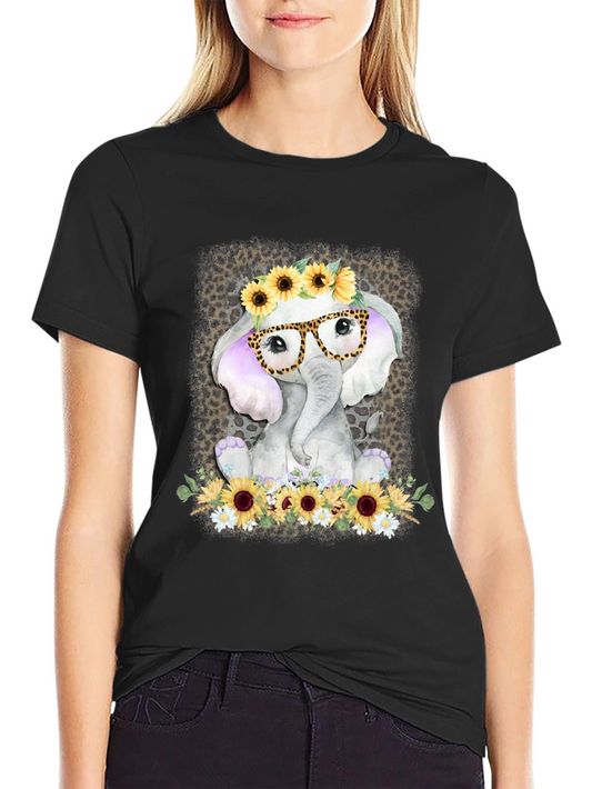 Elephant with Sunflowers Graphic Tee