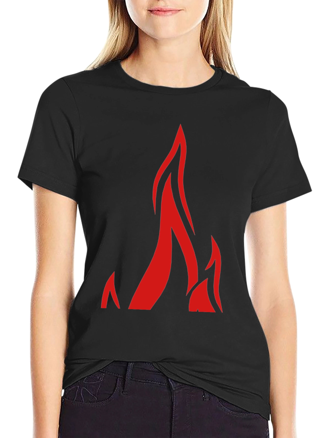 Black T-Shirt with Bold Flame Graphic