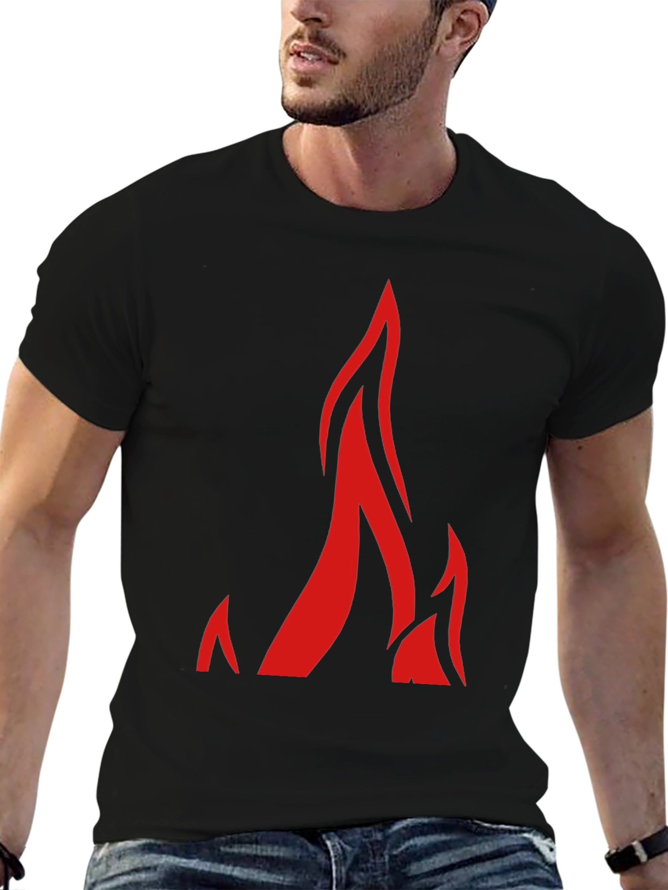 Black T-Shirt with Bold Flame Graphic
