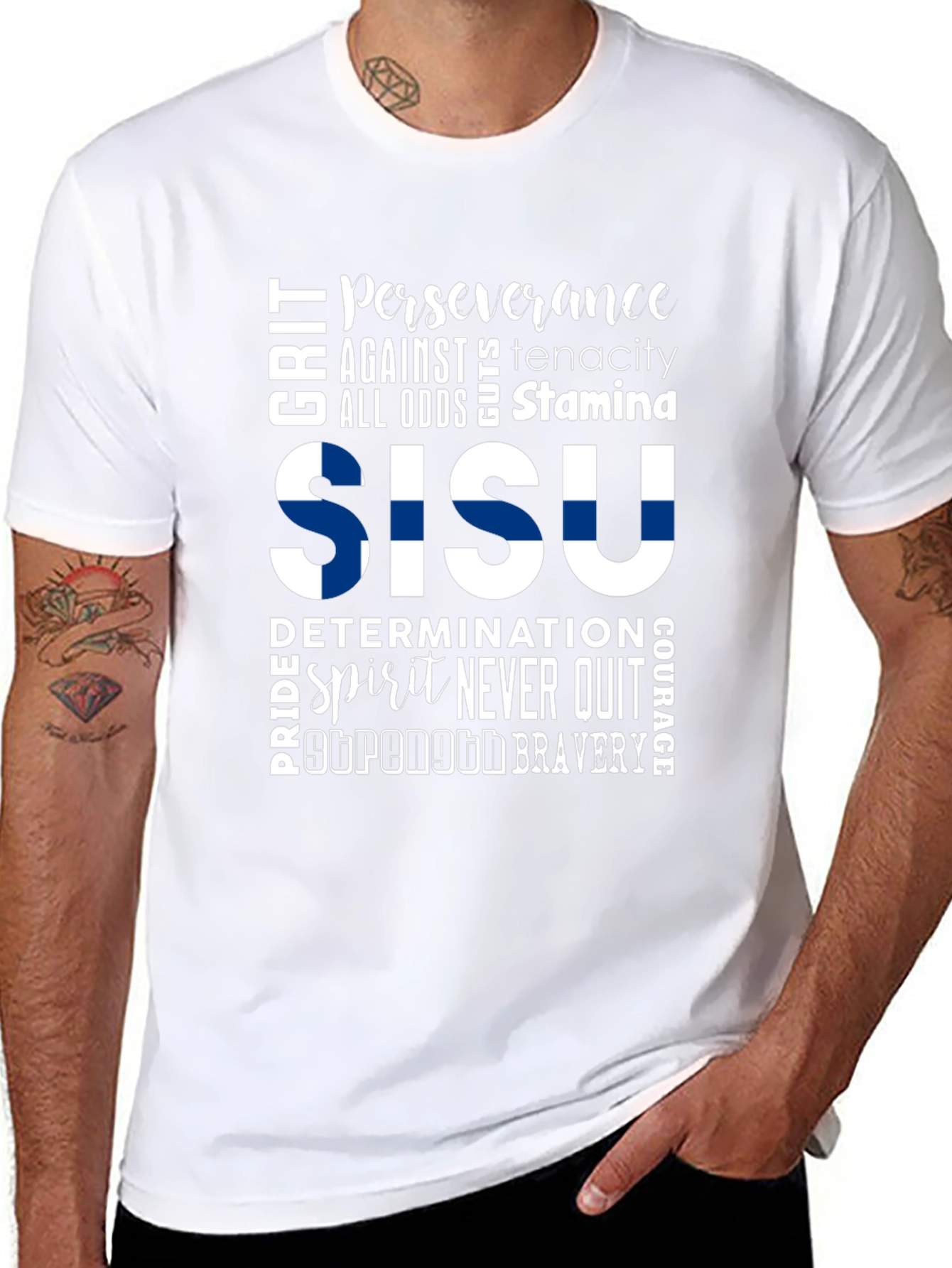 SISU Motivational Word Art Finland Flag T-Shirt