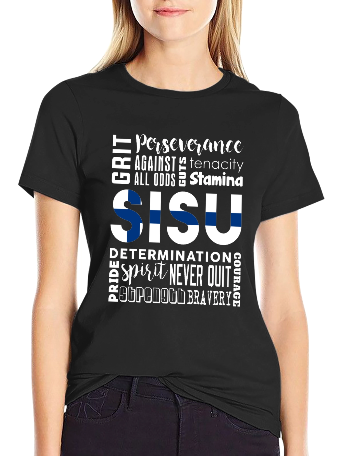 SISU Motivational Word Art Finland Flag T-Shirt