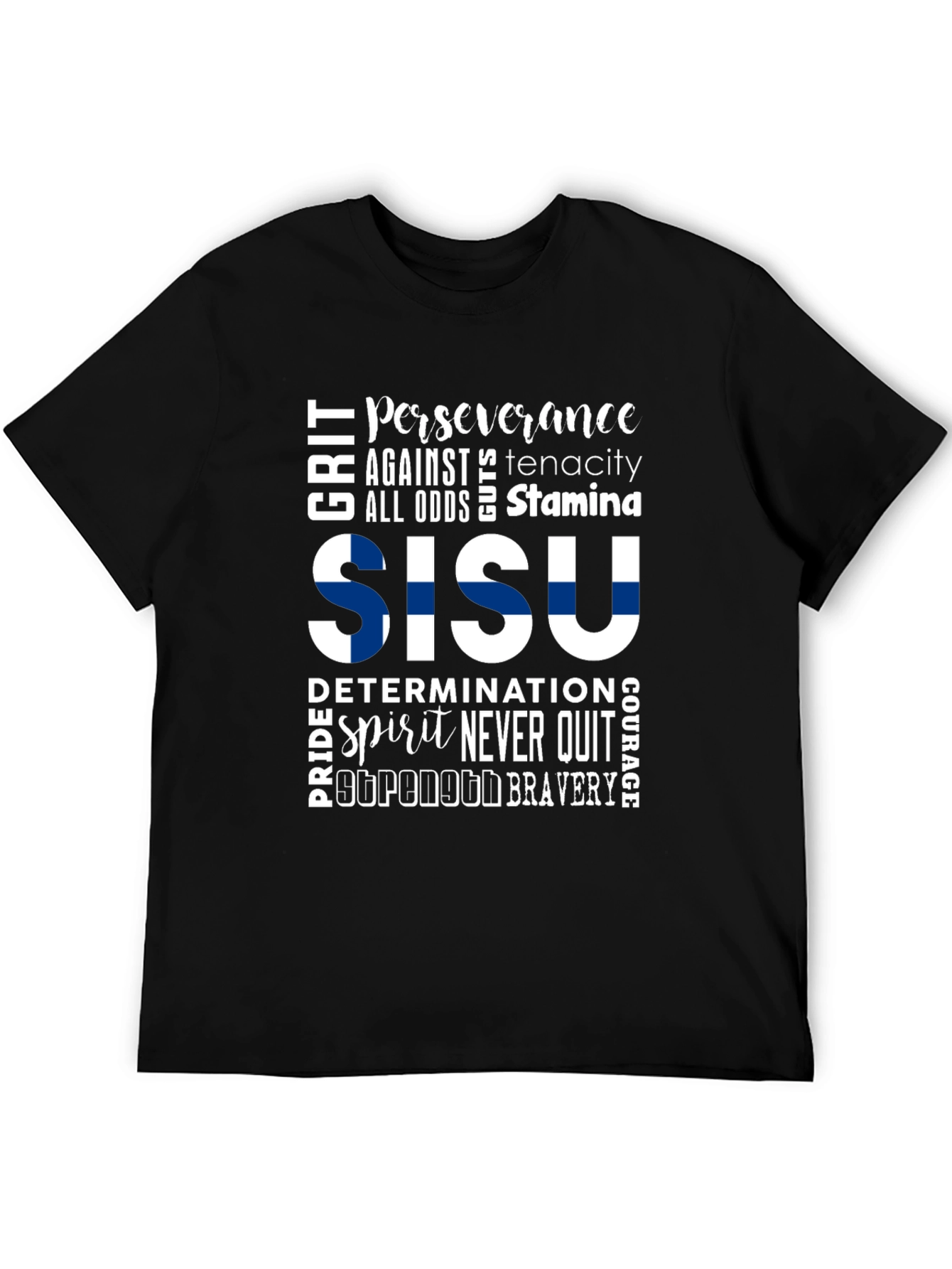 SISU Motivational Word Art Finland Flag T-Shirt