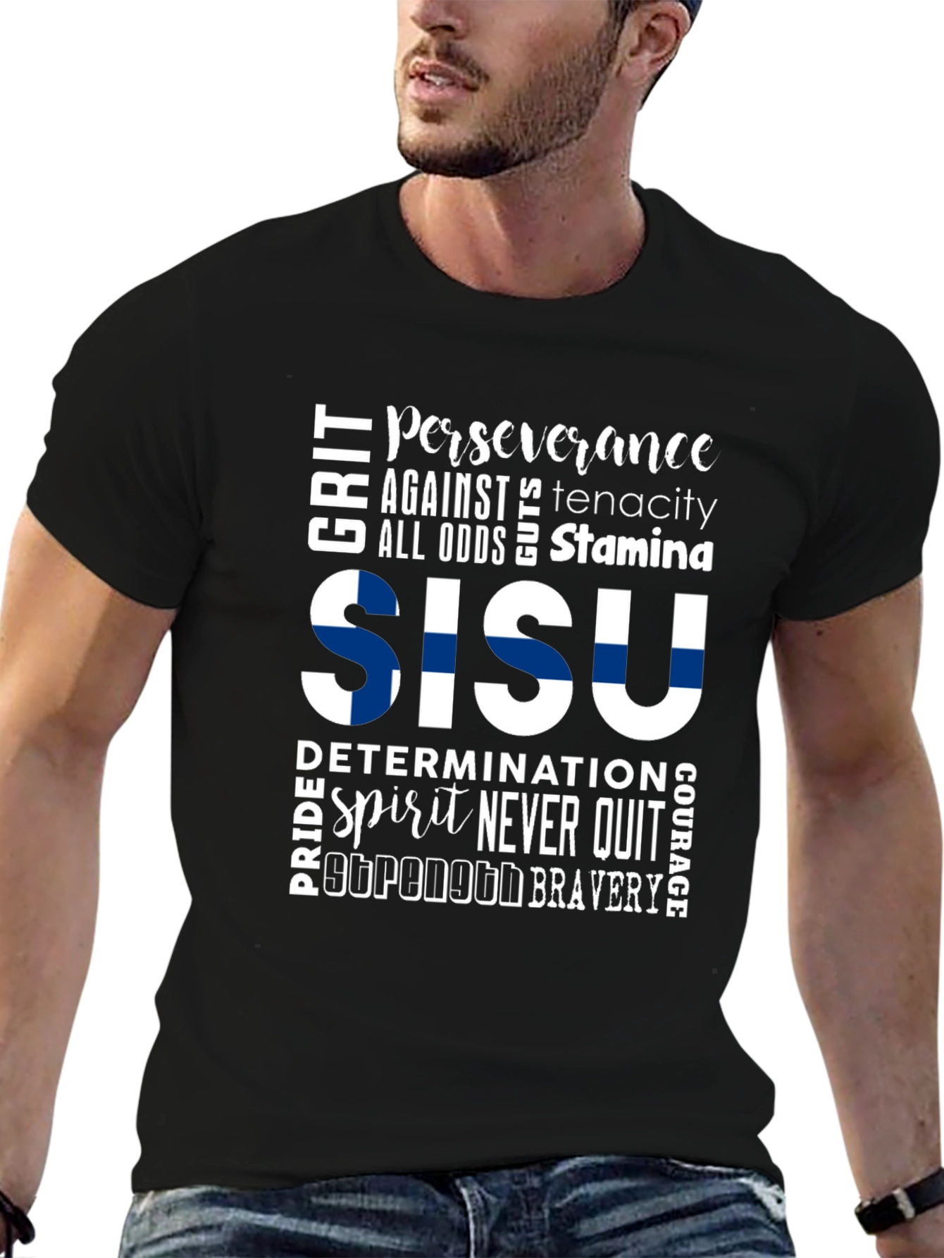 SISU Motivational Word Art Finland Flag T-Shirt
