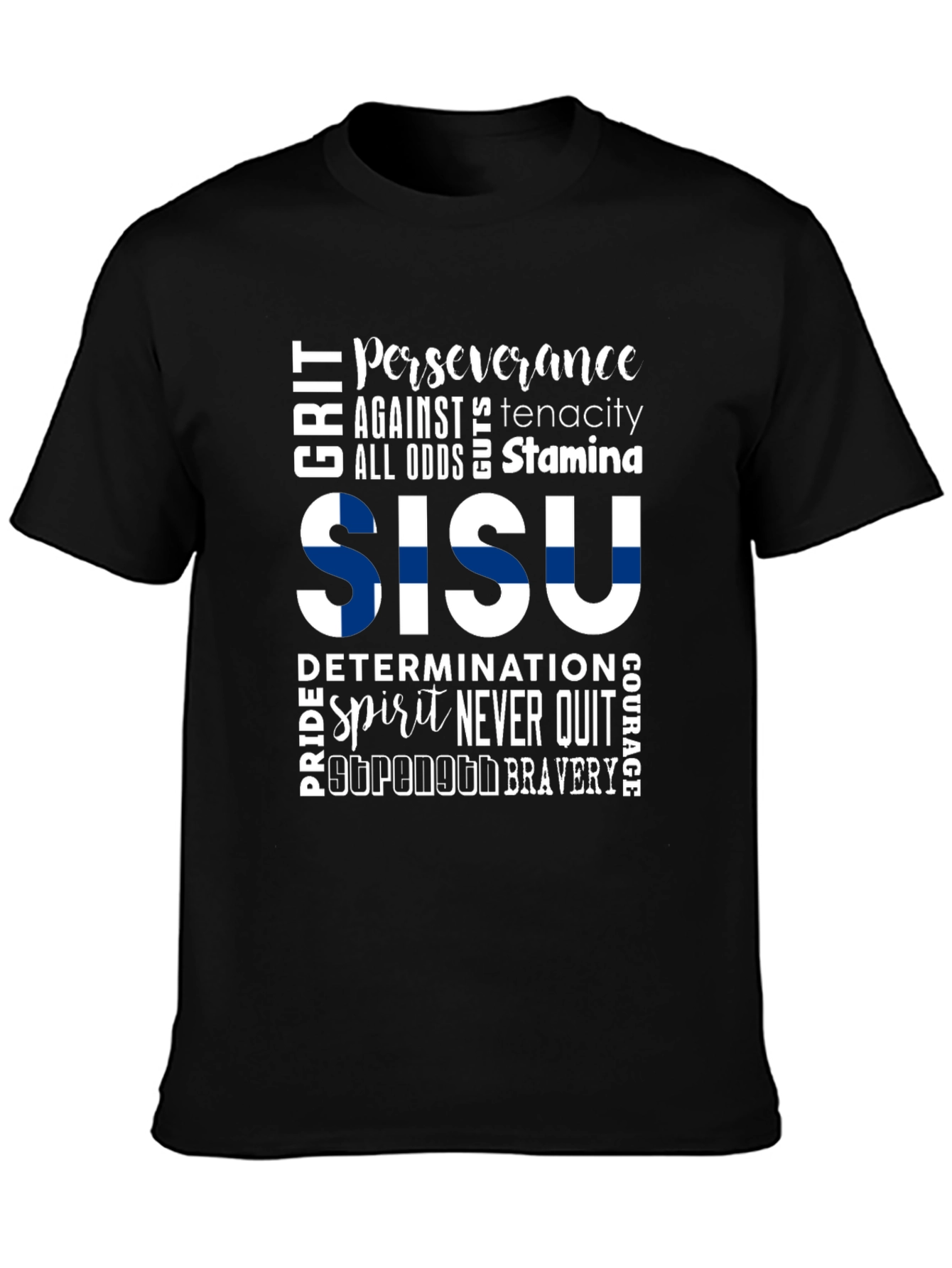 SISU Motivational Word Art Finland Flag T-Shirt