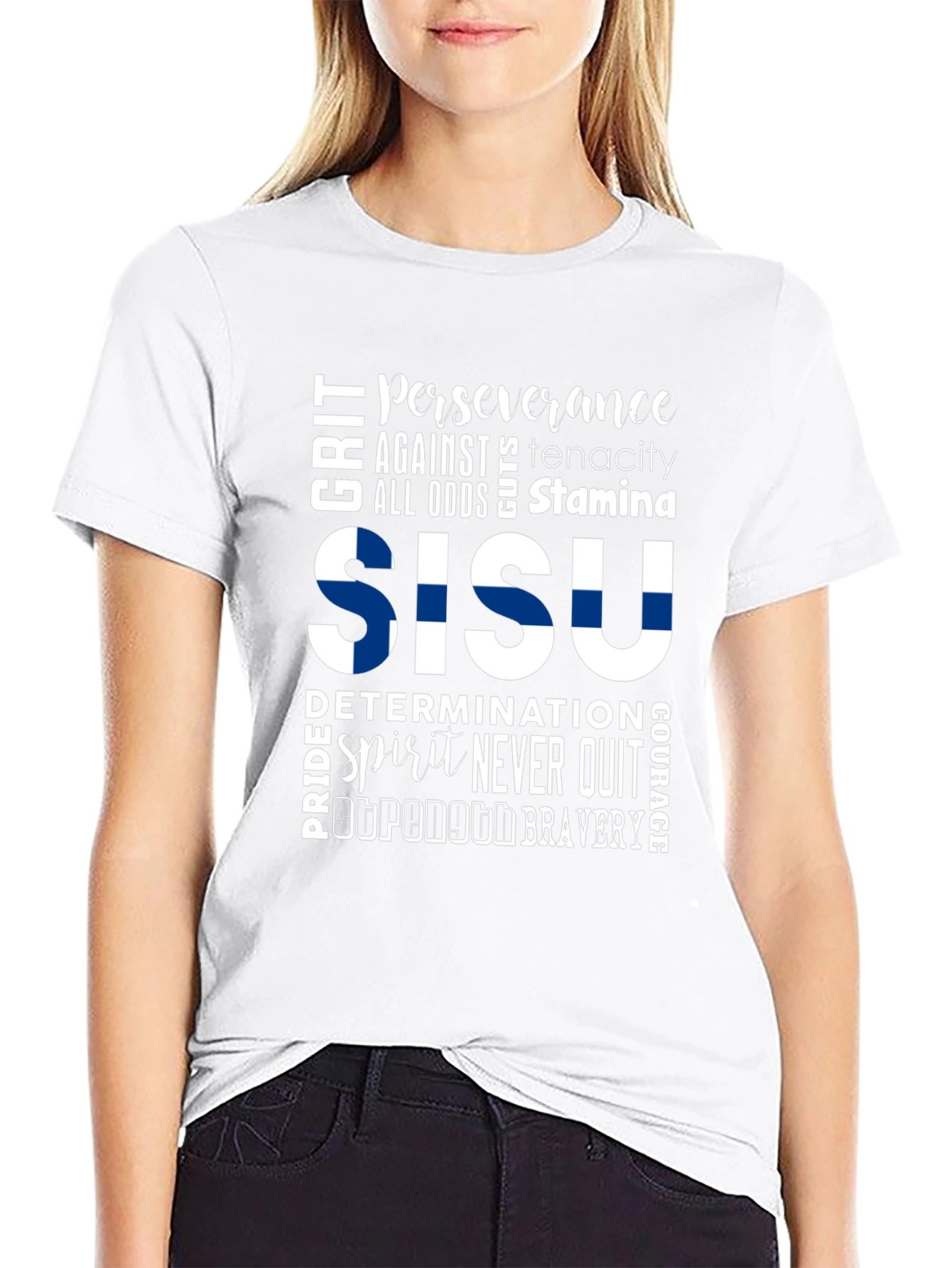 SISU Motivational Word Art Finland Flag T-Shirt