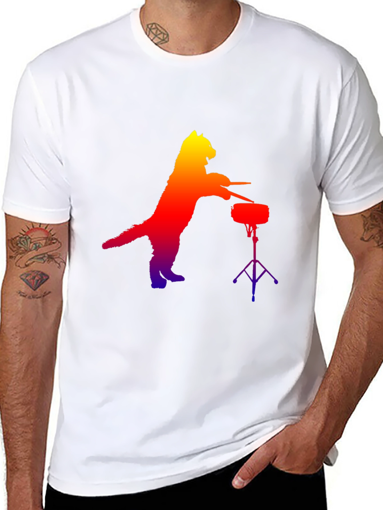 Cat Drummer Graphic Tee - Novelty Music Lover T-Shirt
